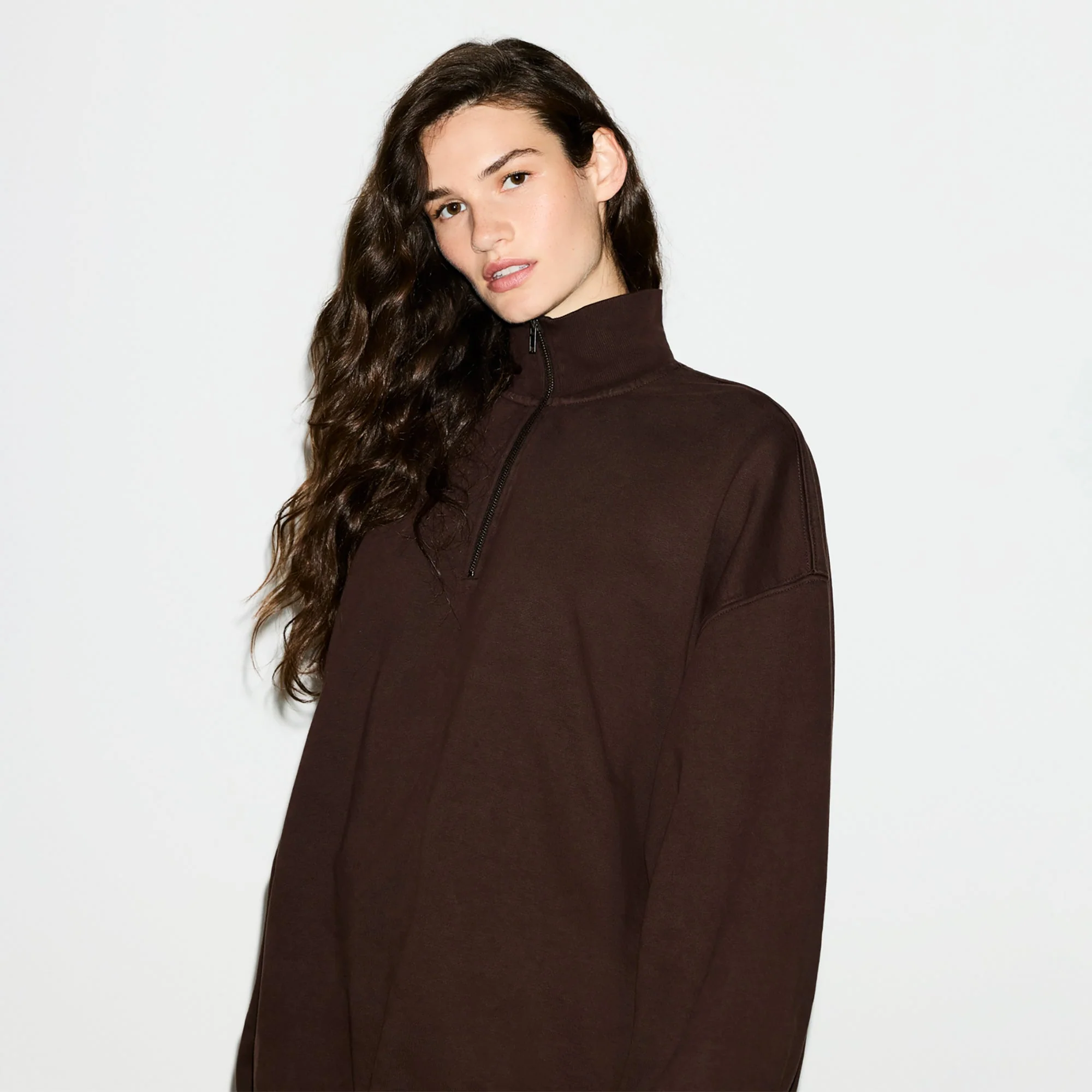 BOYFRIEND FLEECE OVERSIZED HALF ZIP | ESPRESSO - Image 2