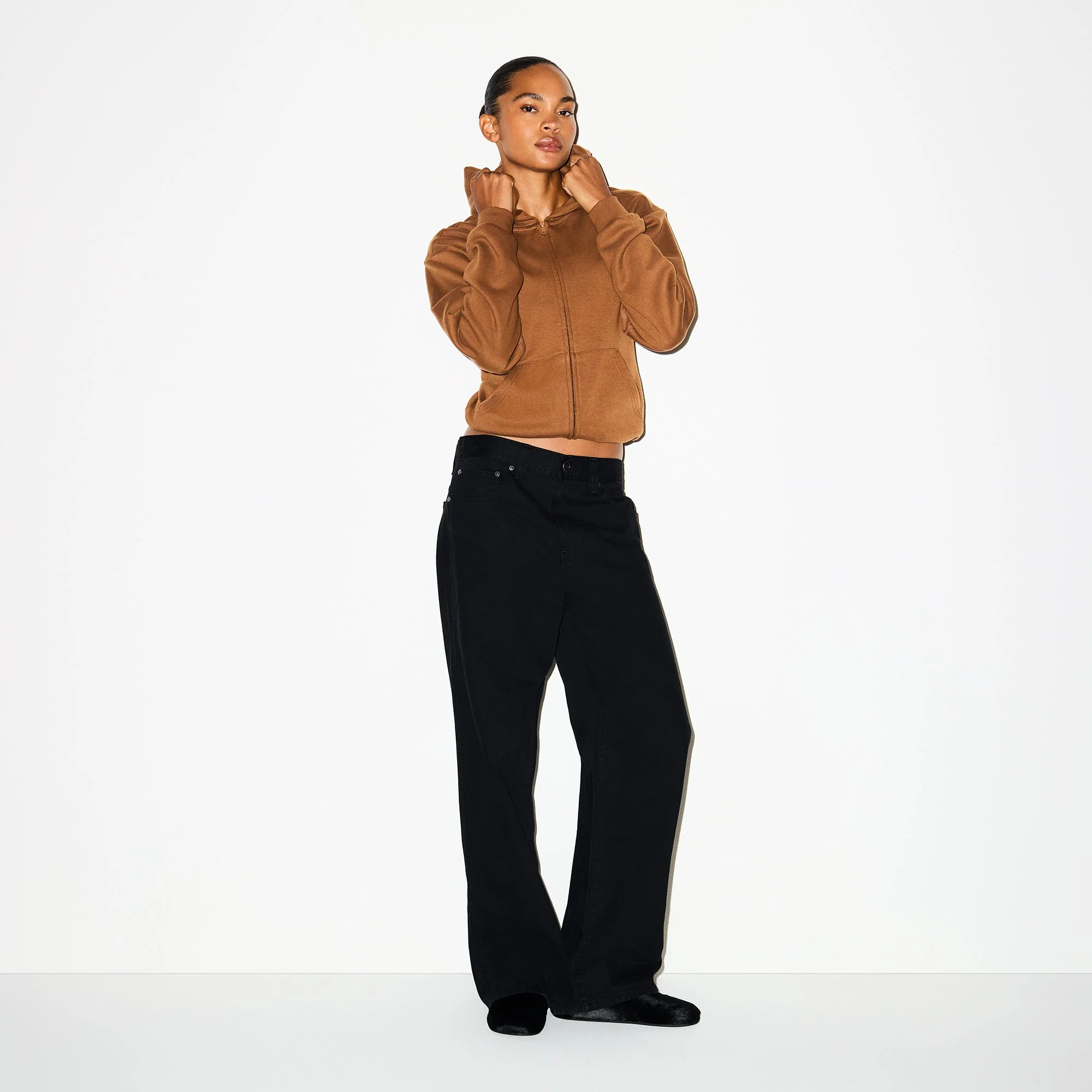 COTTON FLEECE CLASSIC ZIP UP HOODIE | BISON - Image 5