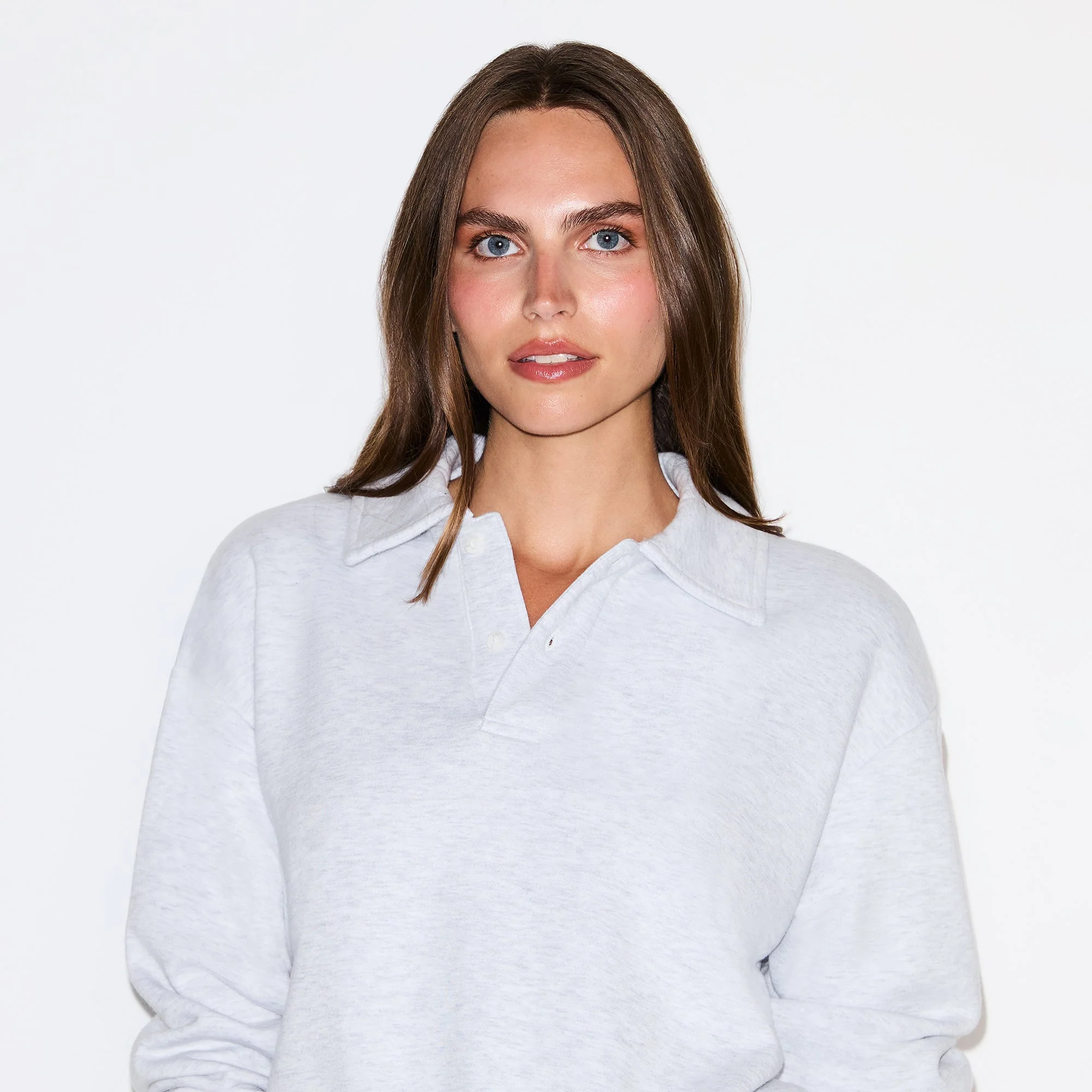 COTTON FLEECE POLO SWEATSHIRT | LIGHT HEATHER GREY - Image 5