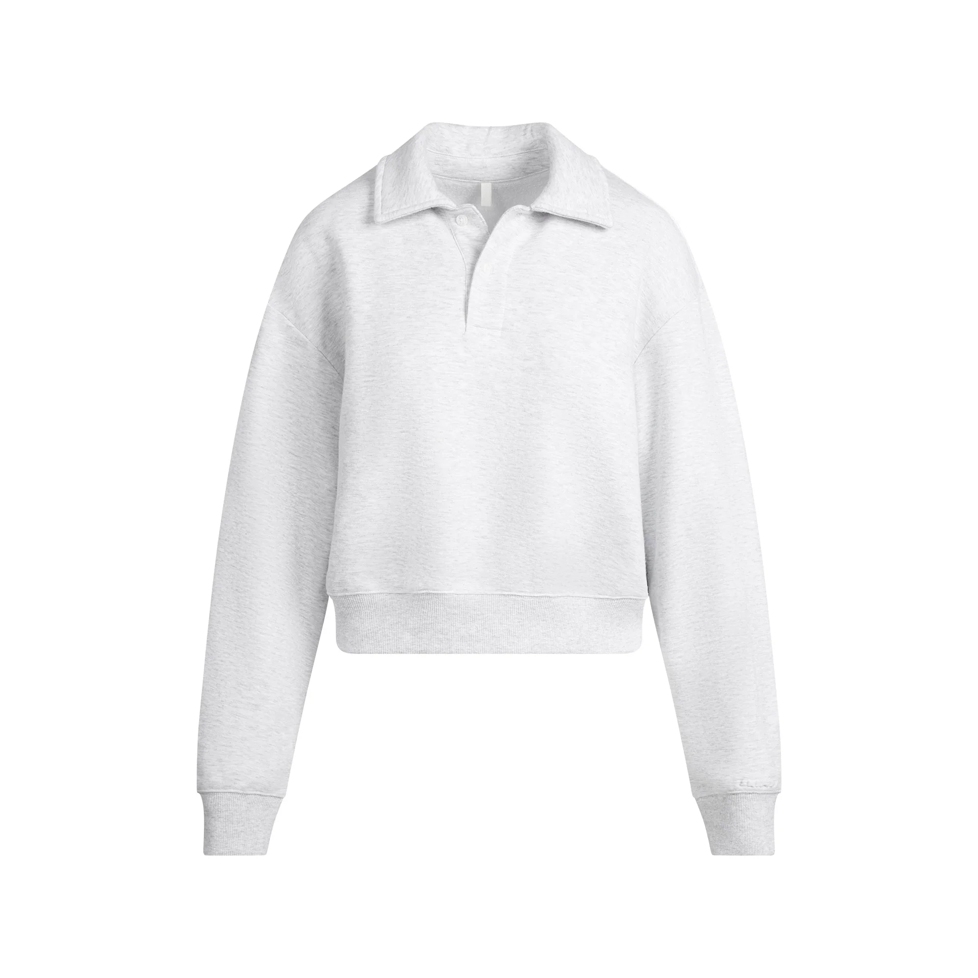 COTTON FLEECE POLO SWEATSHIRT | LIGHT HEATHER GREY - Image 6
