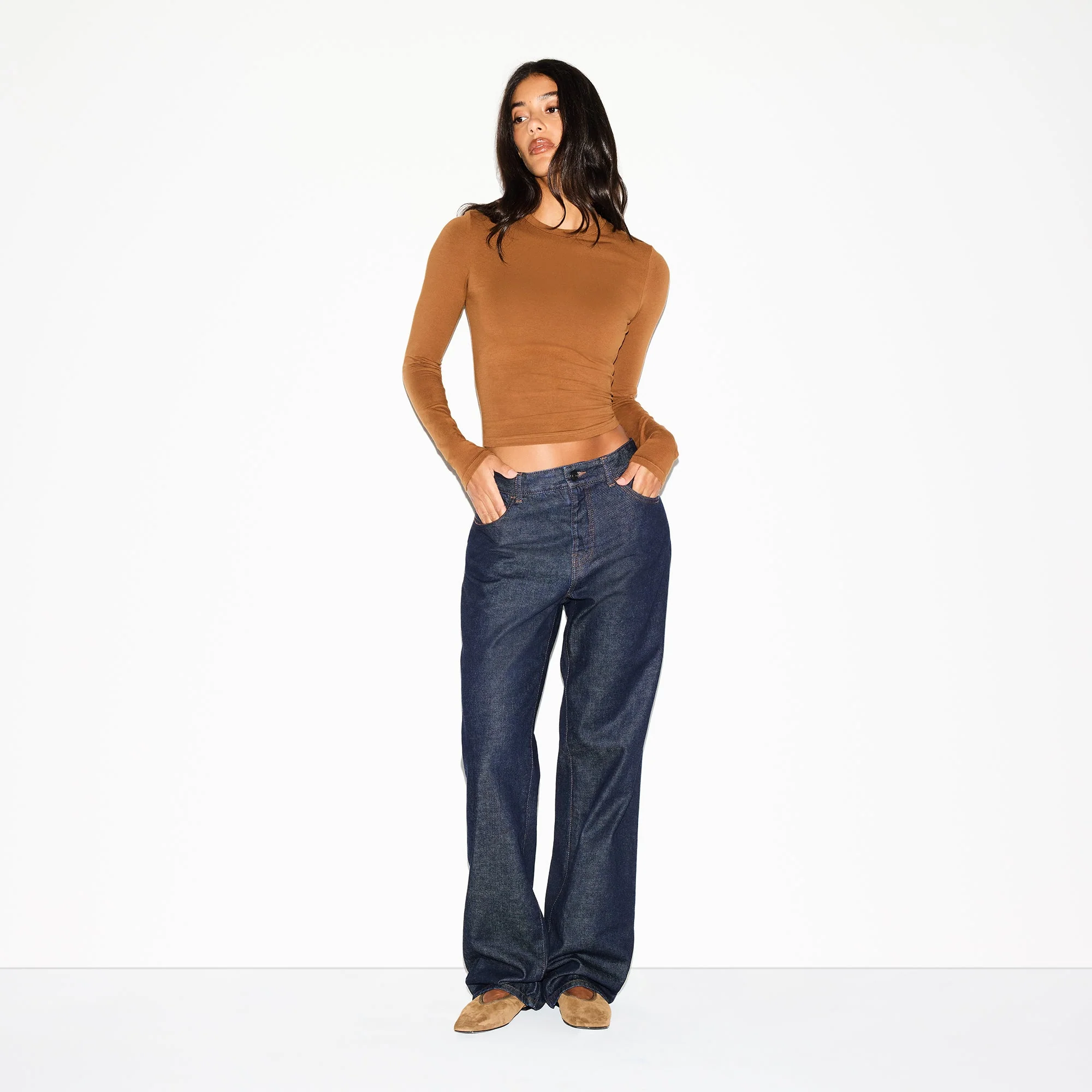 COTTON JERSEY LONG SLEEVE T-SHIRT | CHAI - Image 3