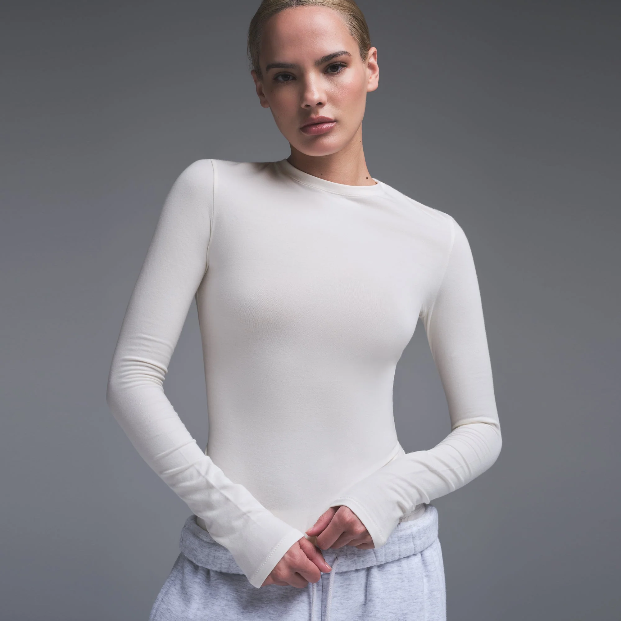 COTTON JERSEY LONG SLEEVE T-SHIRT | MARBLE - Image 3