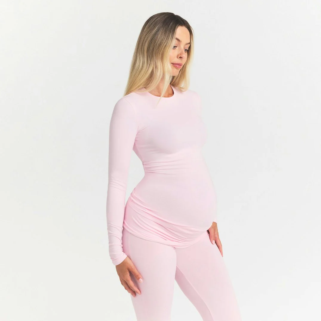 COTTON JERSEY MATERNITY LONG SLEEVE T-SHIRT | CHERRY BLOSSOM - Image 3