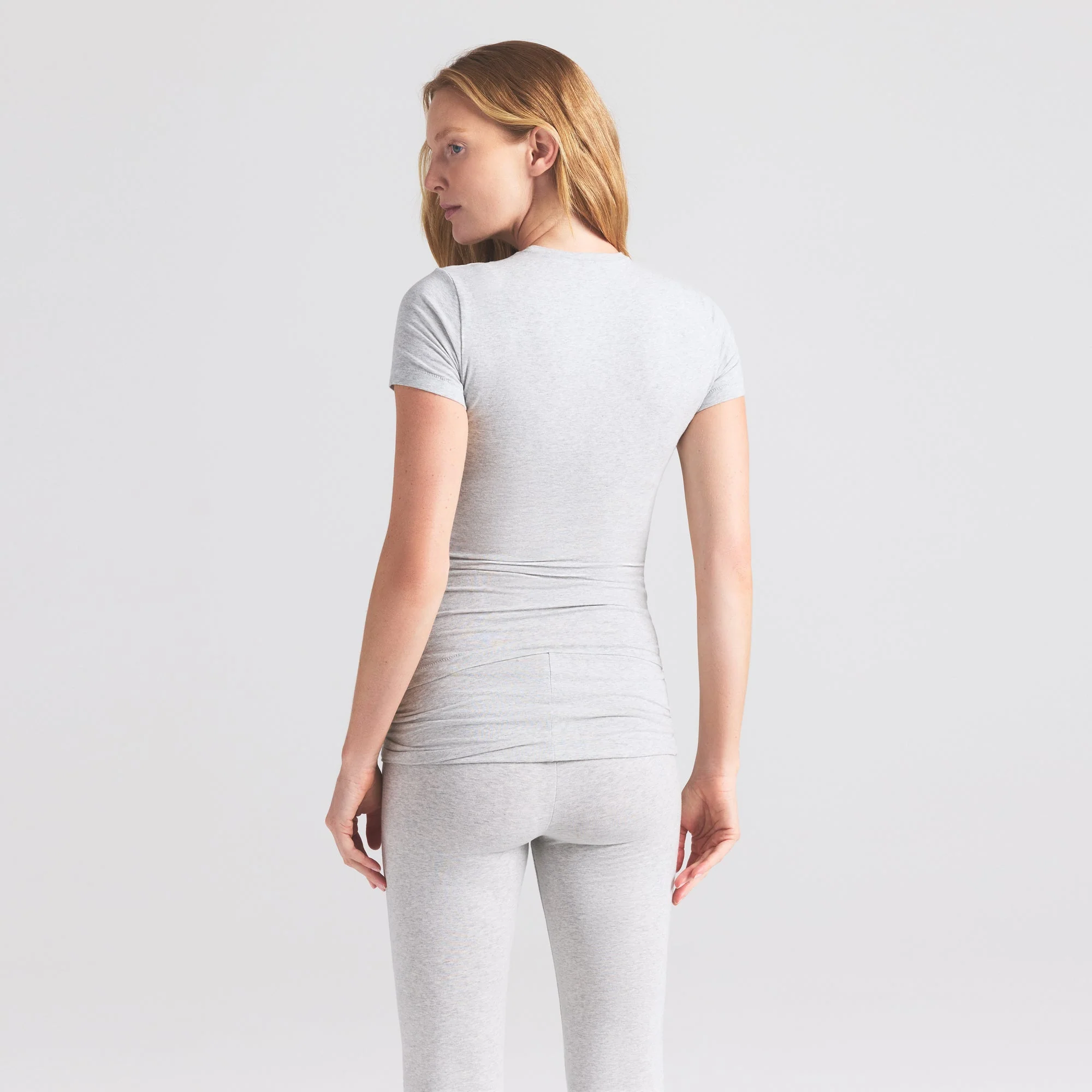 COTTON JERSEY MATERNITY T-SHIRT | LIGHT HEATHER GREY - Image 3