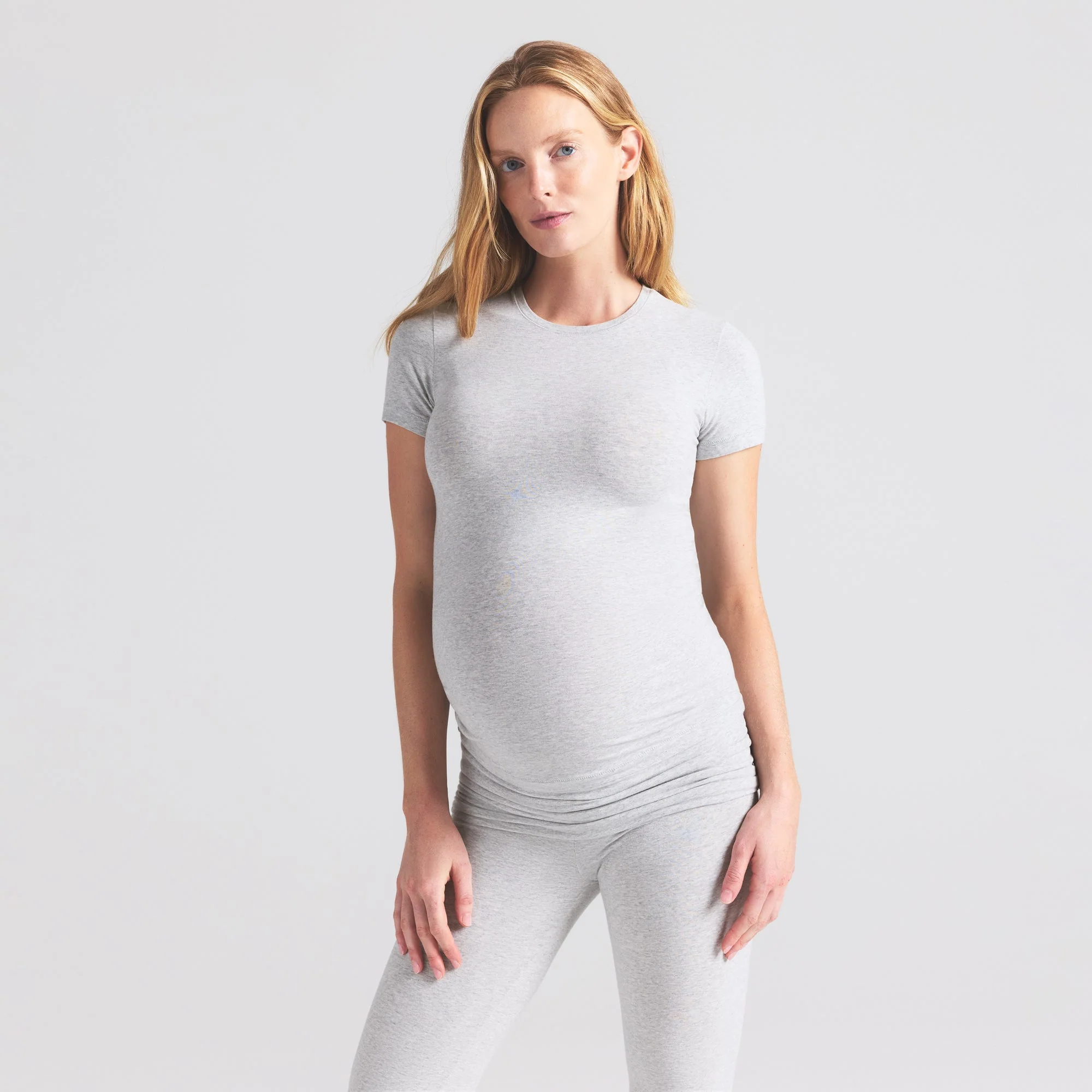 COTTON JERSEY MATERNITY T-SHIRT | LIGHT HEATHER GREY - Image 4