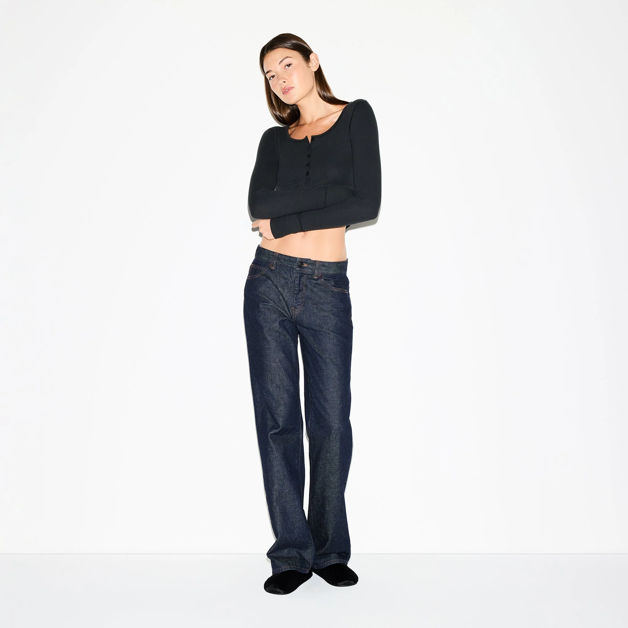 COTTON RIB SCOOP NECK HENLEY | SOOT - Image 2