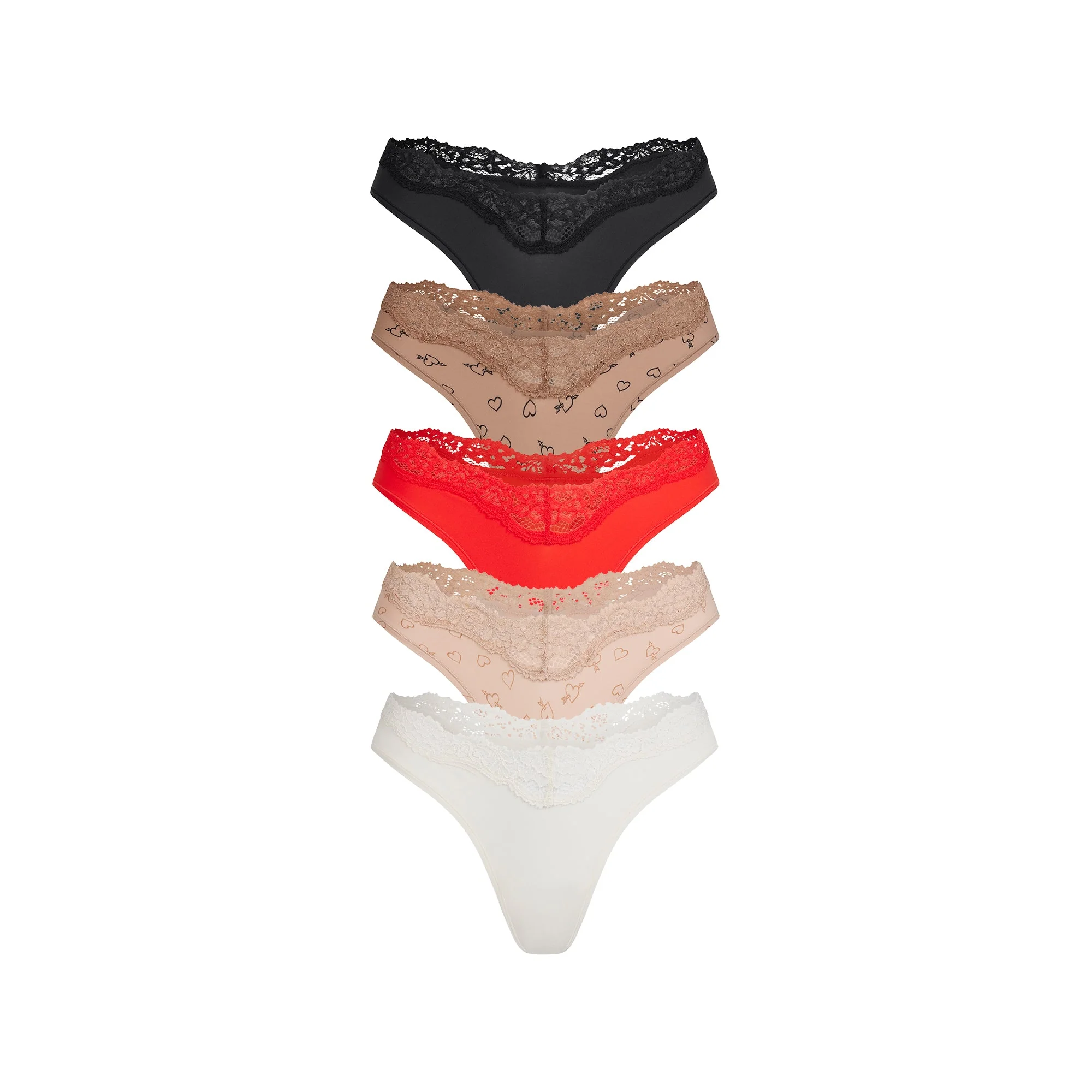 FITS EVERYBODY LACE DIPPED THONG 5-PACK | SKETCHED HEARTS MULTI - Image 12