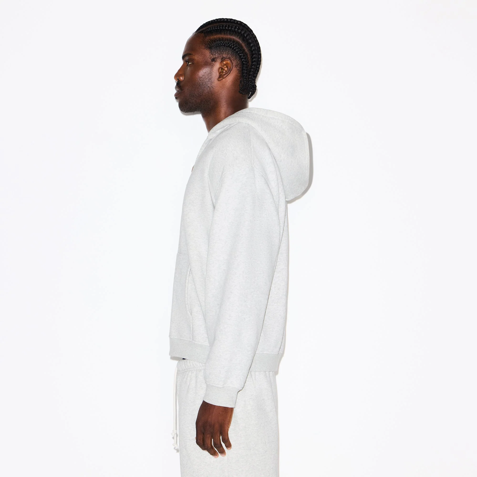 FLEECE LOUNGE MENS RELAXED ZIP UP HOODIE | LIGHT HEATHER GREY - Image 4