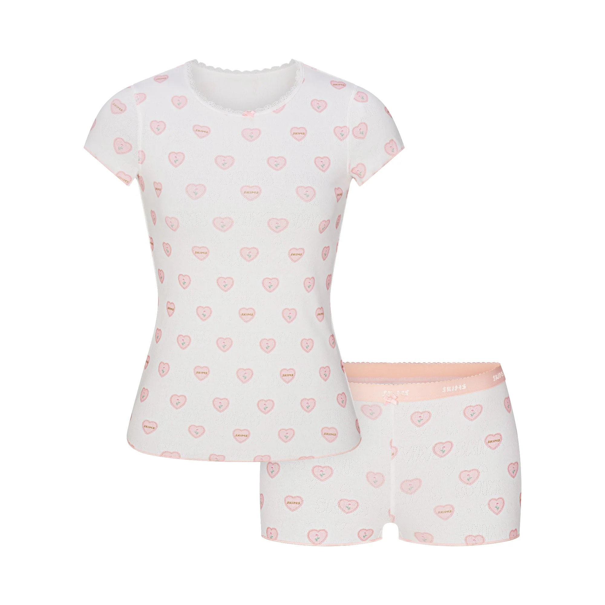 LOGO POINTELLE BABY TEE AND MICRO SHORT SET | SNOW LACE HEARTS - Image 6