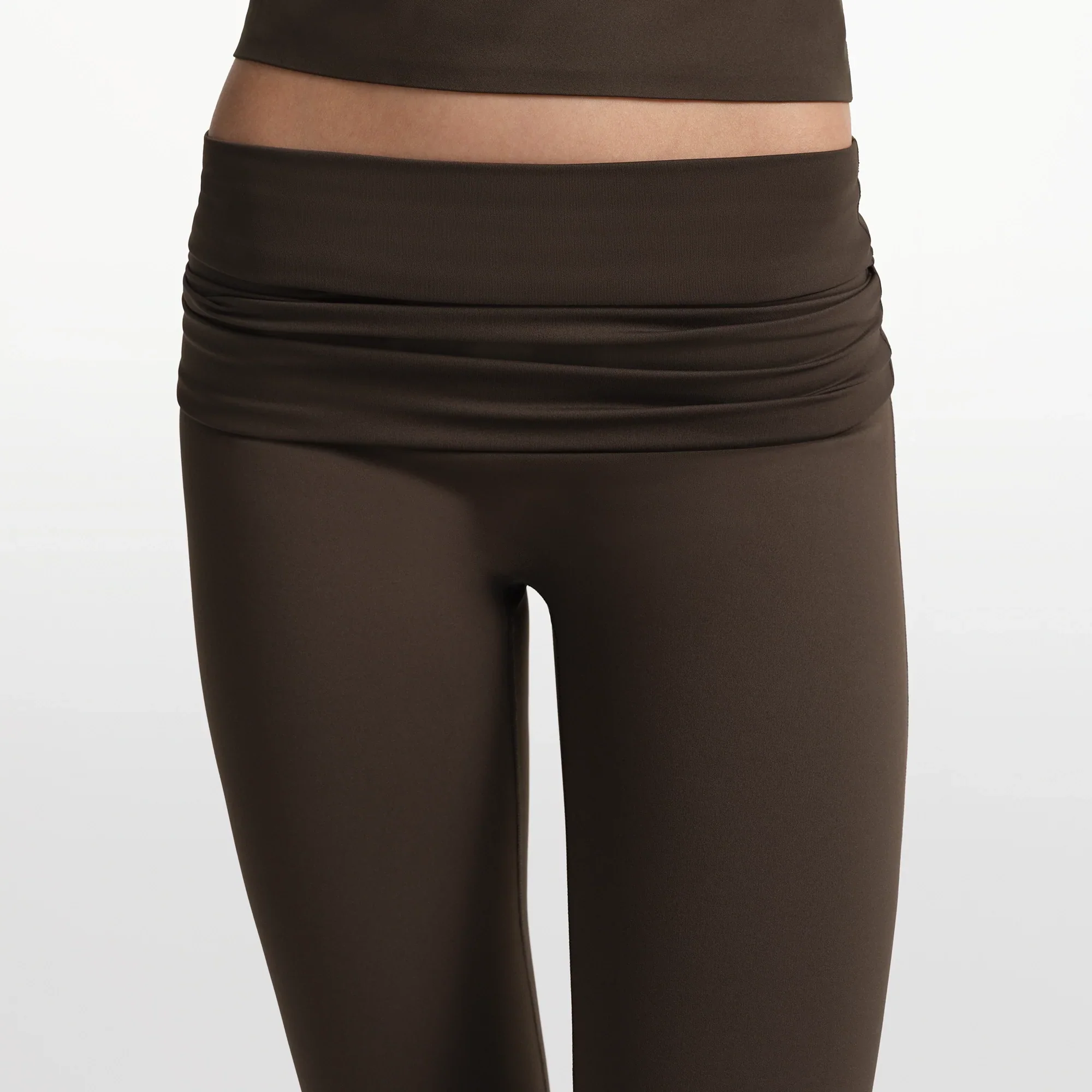 NikeSKIMS MATTE FOLDOVER WB SLIM FLARE 33 INCH LEGGING | DARK SEPIA - Image 4
