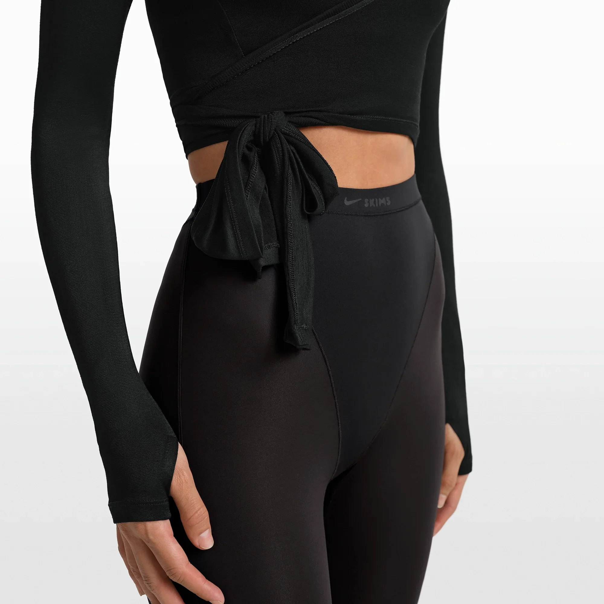 NikeSKIMS STRETCH KNIT WRAP LONG SLEEVE CROPPED TOP | OBSIDIAN - Image 3