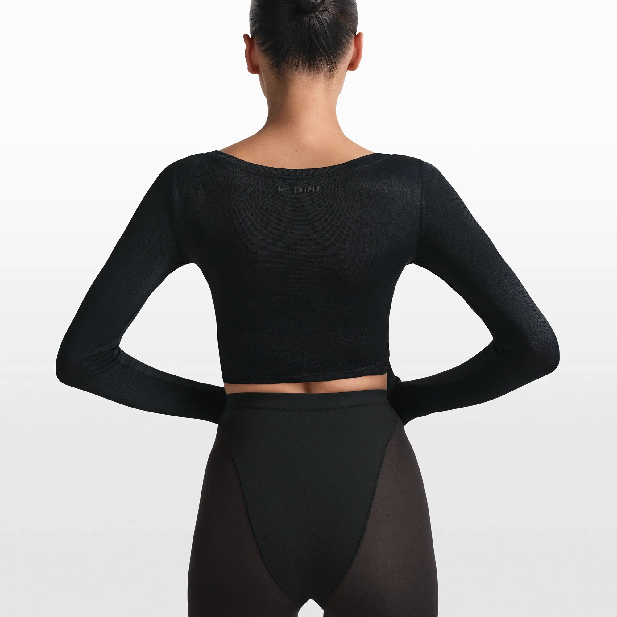 NikeSKIMS STRETCH KNIT WRAP LONG SLEEVE CROPPED TOP | OBSIDIAN - Image 5