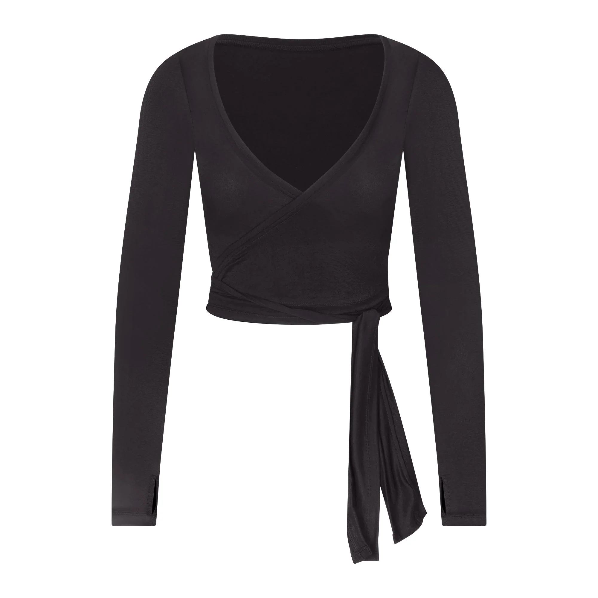 NikeSKIMS STRETCH KNIT WRAP LONG SLEEVE CROPPED TOP | OBSIDIAN - Image 6