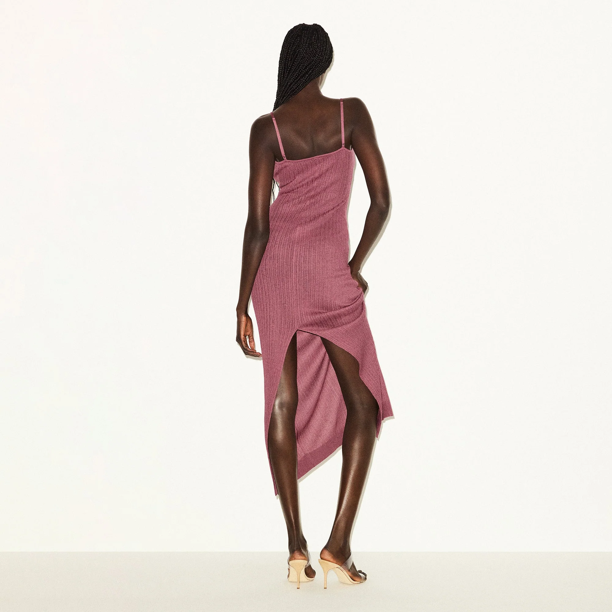 SHEER KNIT LONG CAMI DRESS | BEET - Image 4