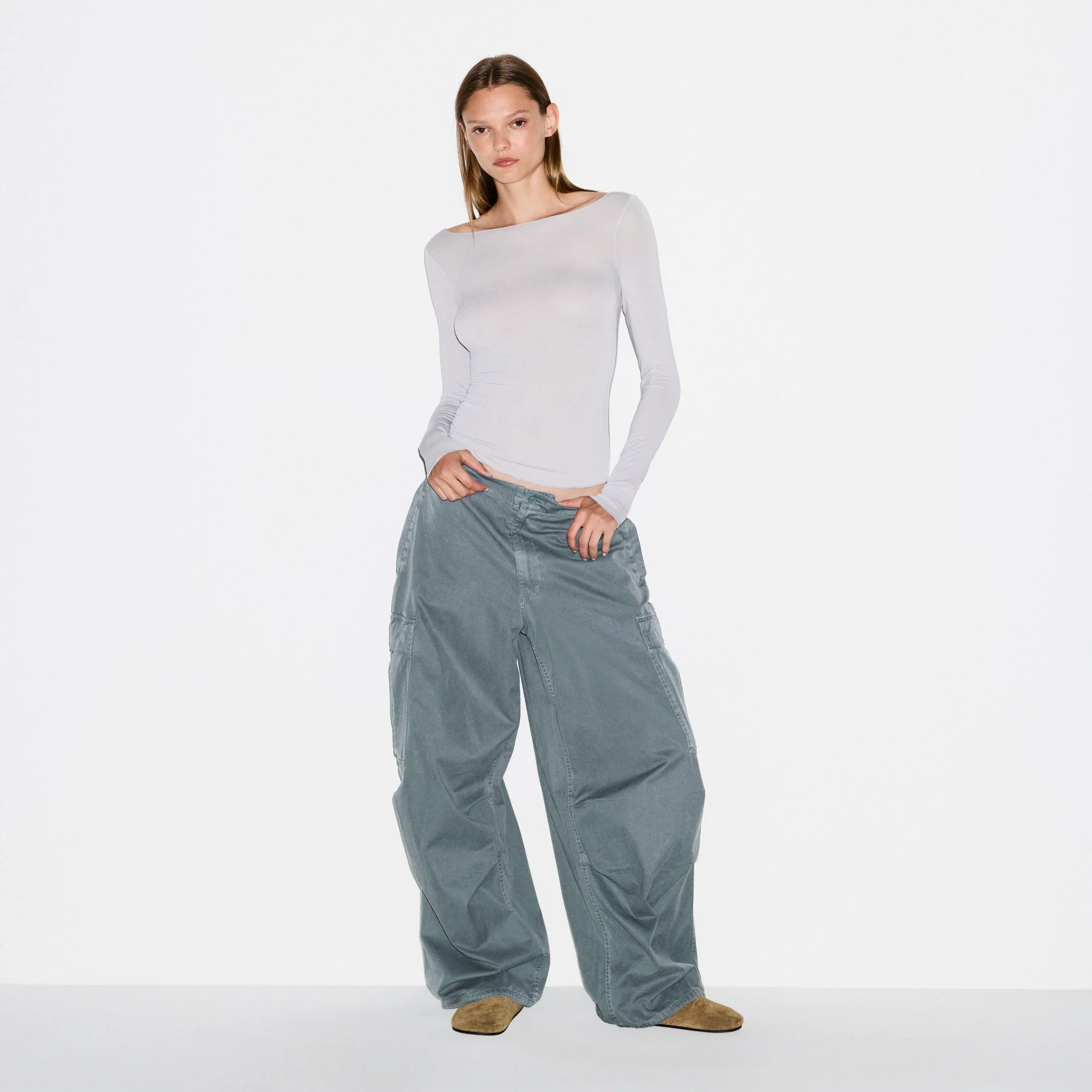 SHEER MODAL LONG SLEEVE BOATNECK TOP | MIST