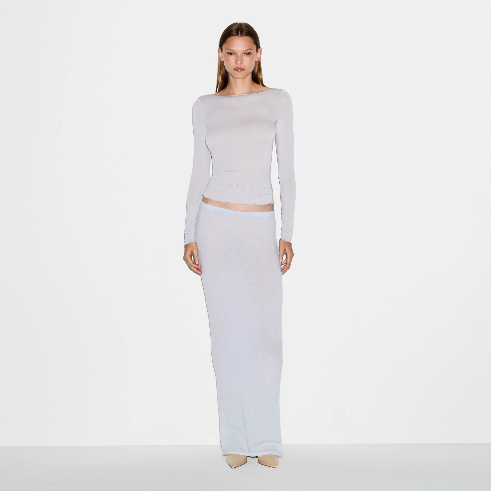 SHEER MODAL LONG SLEEVE BOATNECK TOP | MIST - Image 5