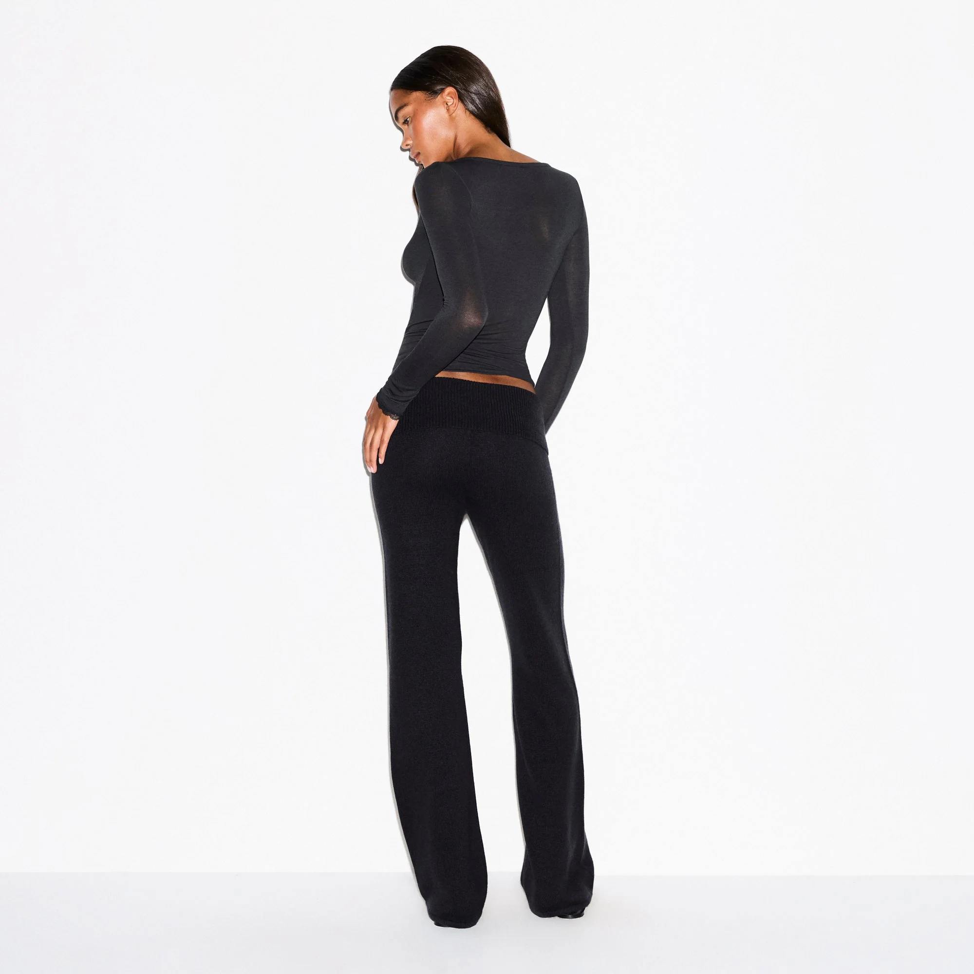 SHEER MODAL LONG SLEEVE HENLEY | ONYX - Image 4