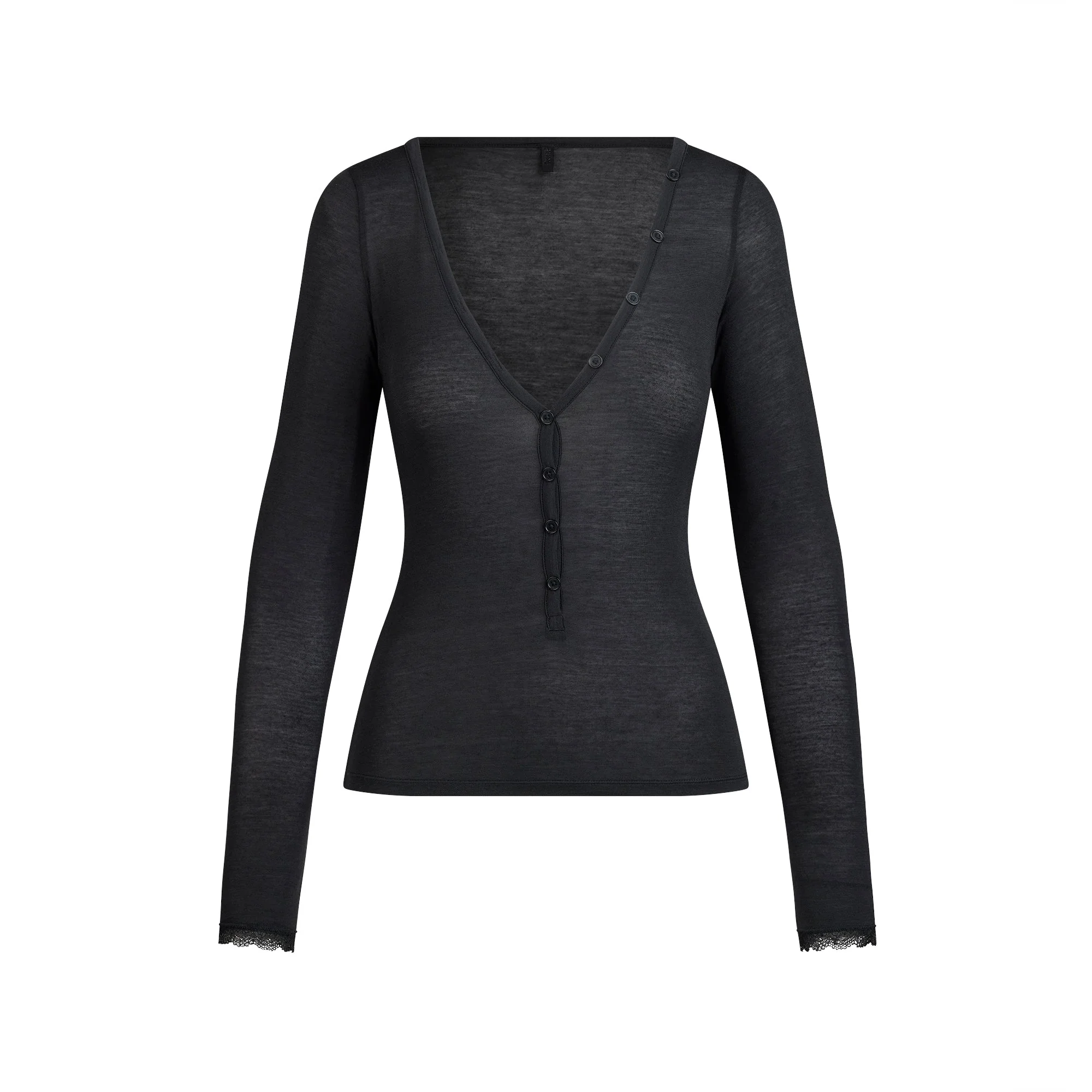 SHEER MODAL LONG SLEEVE HENLEY | ONYX - Image 6