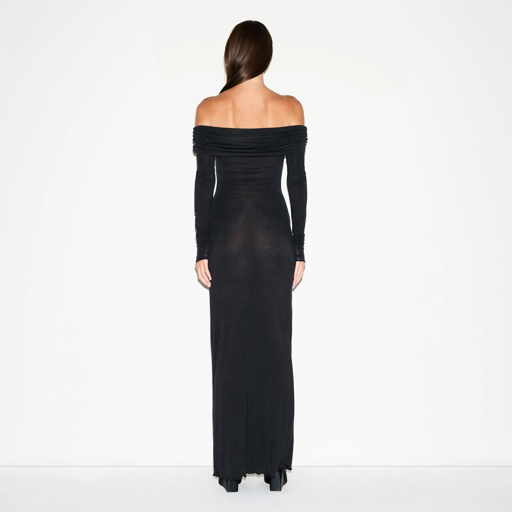 SHEER MODAL OFF SHOULDER LONG DRESS | ONYX - Image 5