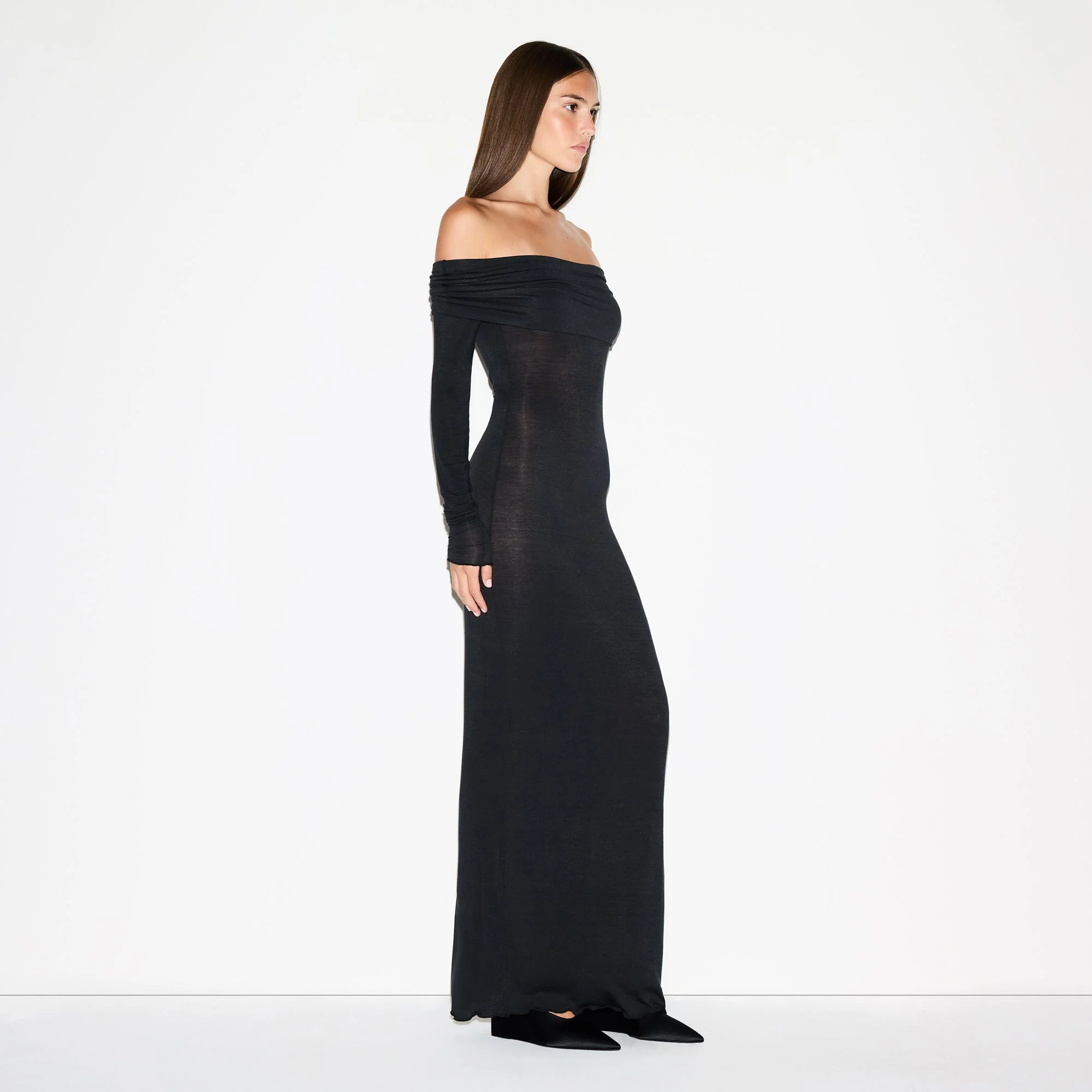SHEER MODAL OFF THE SHOULDER LONG DRESS | ONYX - Image 4