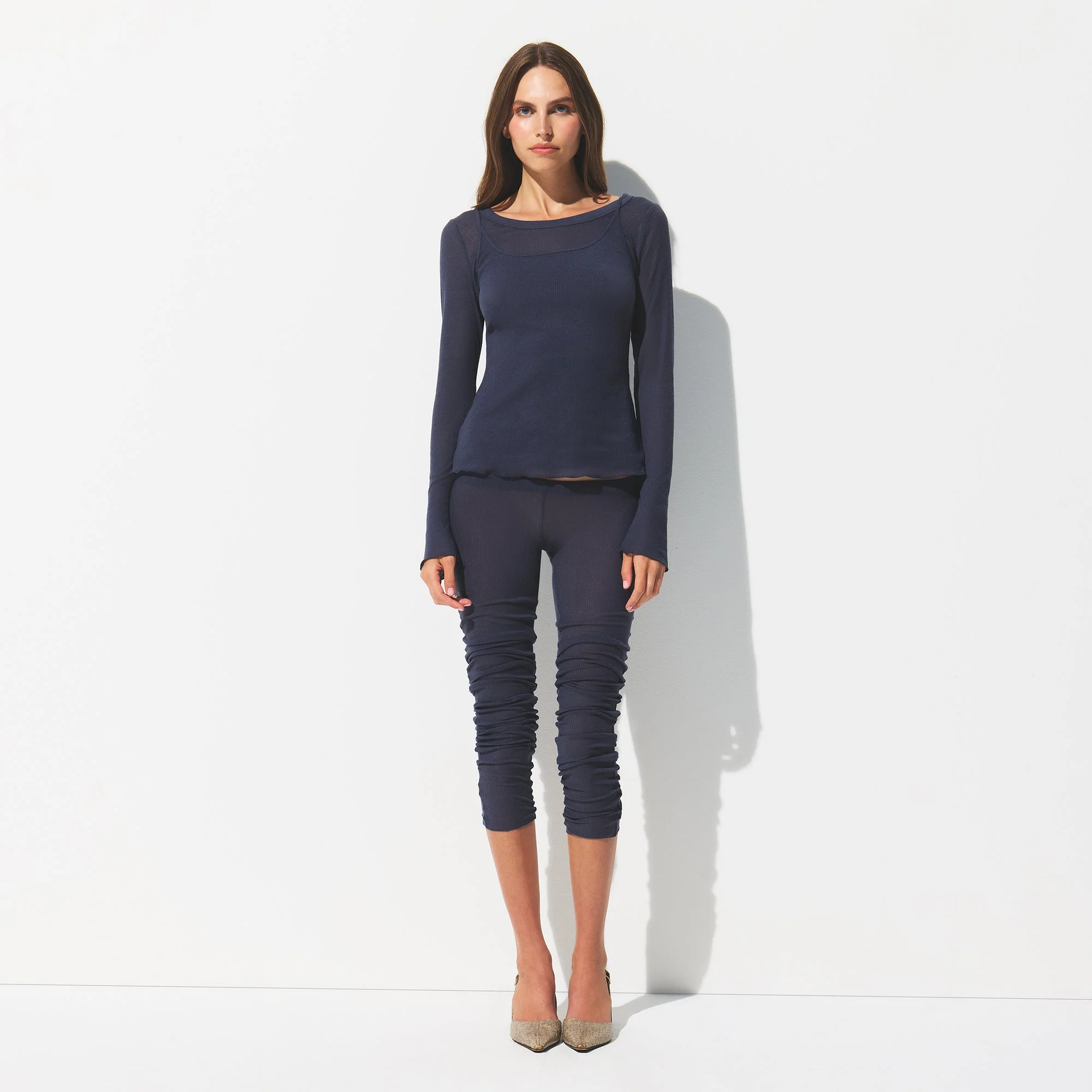SHEER RIB LONG SLEEVE CREW NECK TOP | SLEET - Image 2