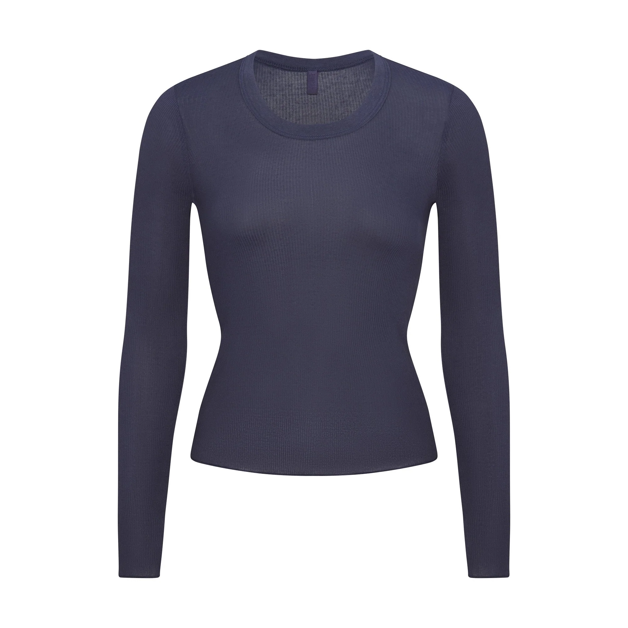 SHEER RIB LONG SLEEVE CREW NECK TOP | SLEET - Image 6