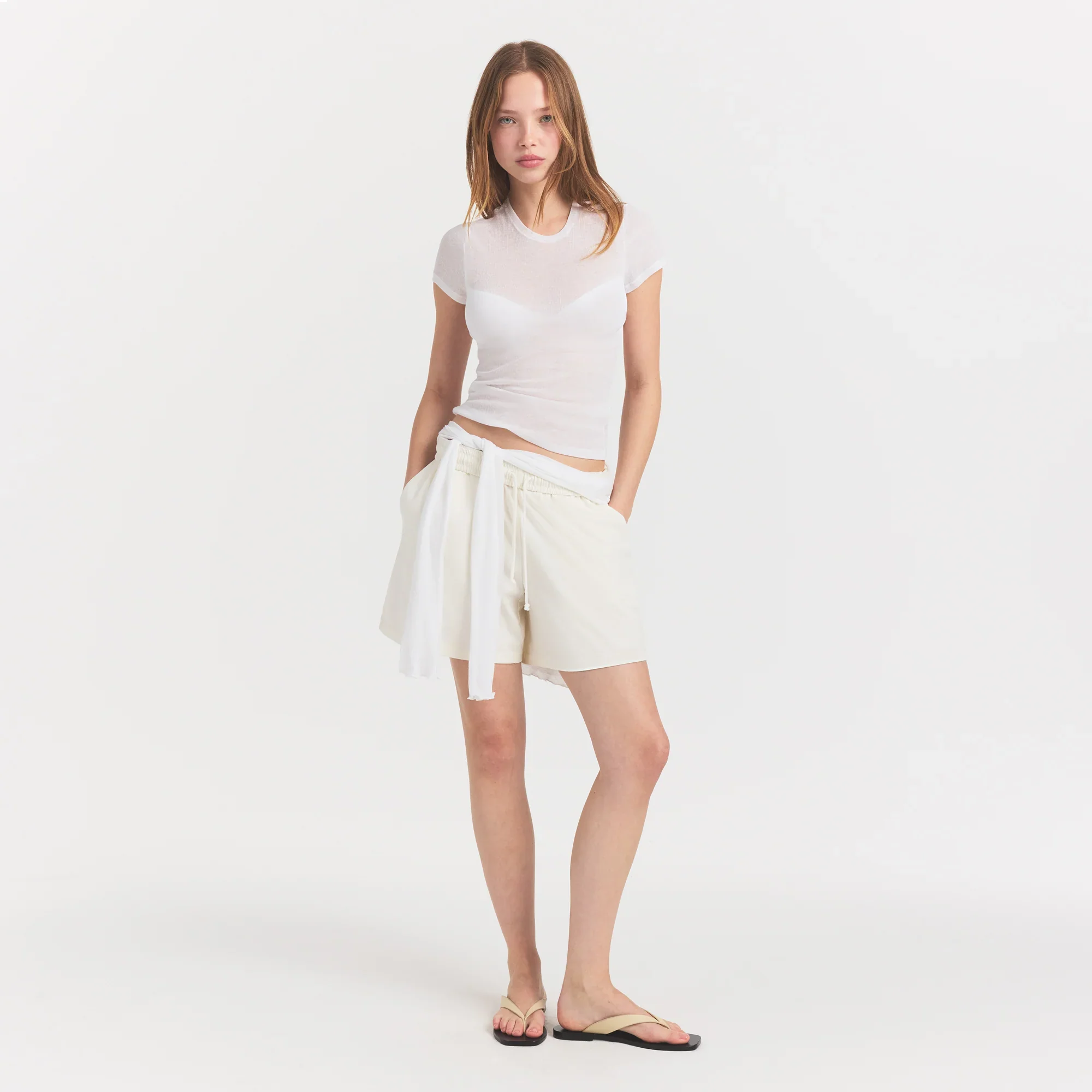 SHEER RIB T-SHIRT | SNOW