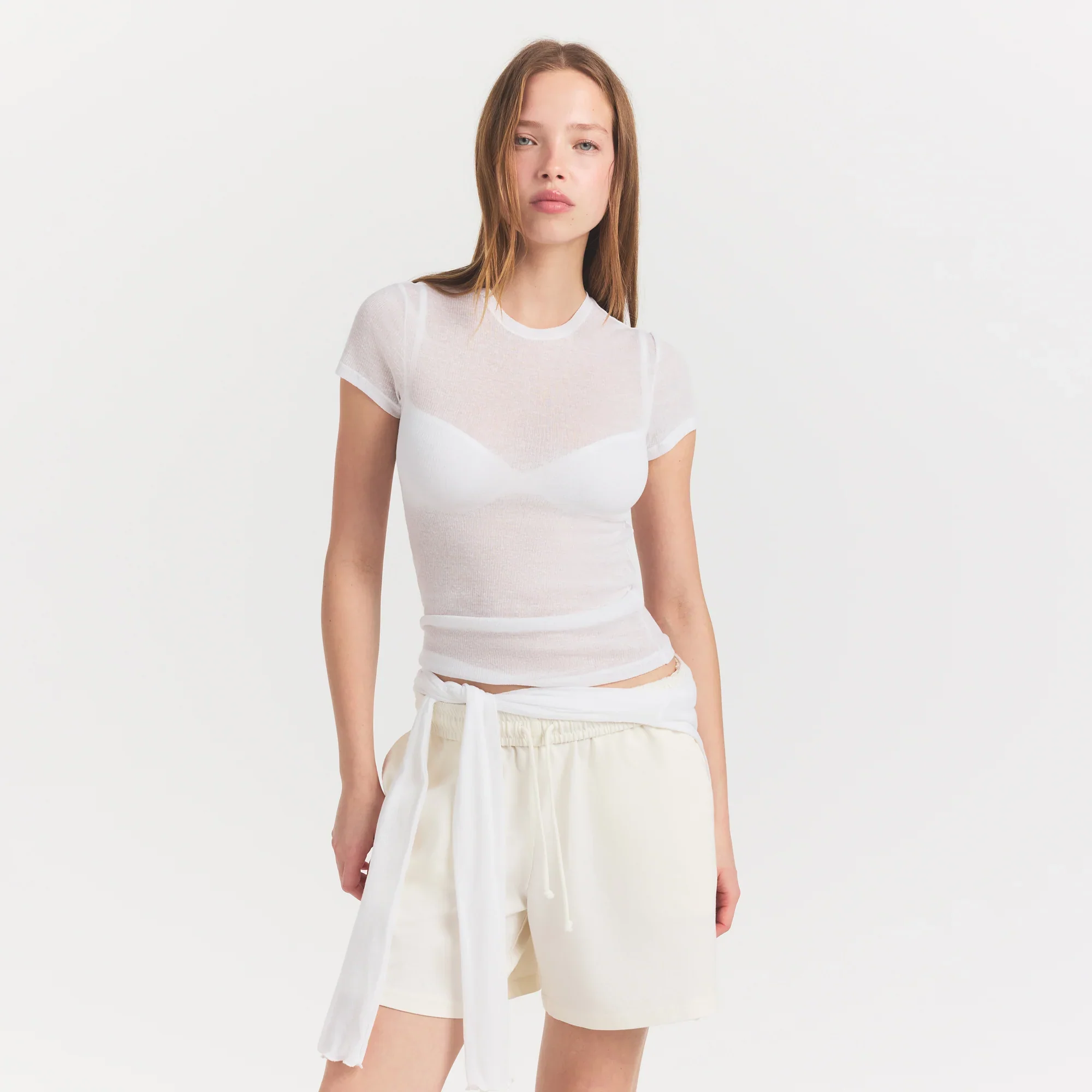 SHEER RIB T-SHIRT | SNOW - Image 2