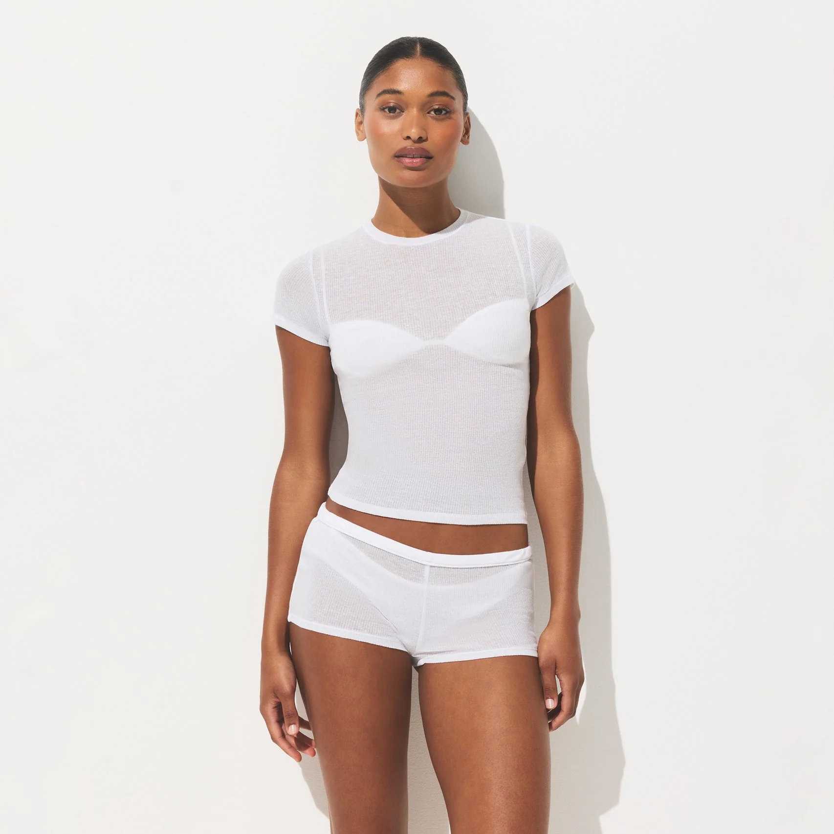 SHEER RIB T-SHIRT | SNOW - Image 5
