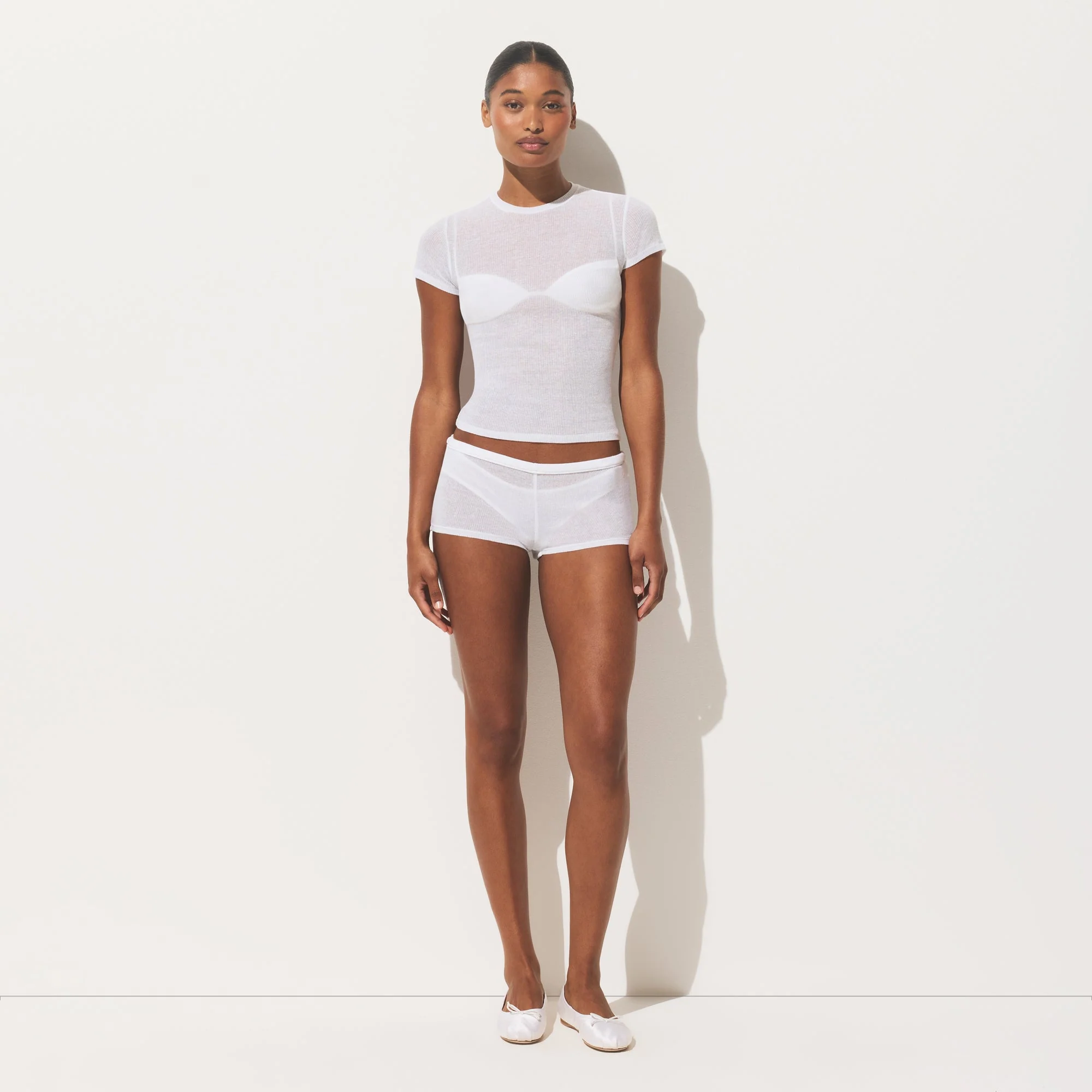 SHEER RIB T-SHIRT | SNOW - Image 7