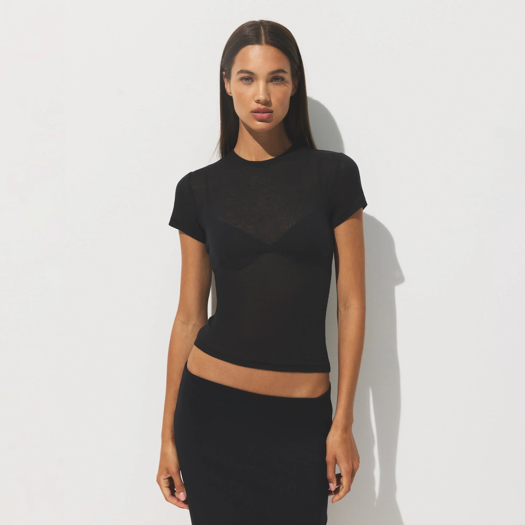 SHEER RIB T-SHIRT | SOOT - Image 6