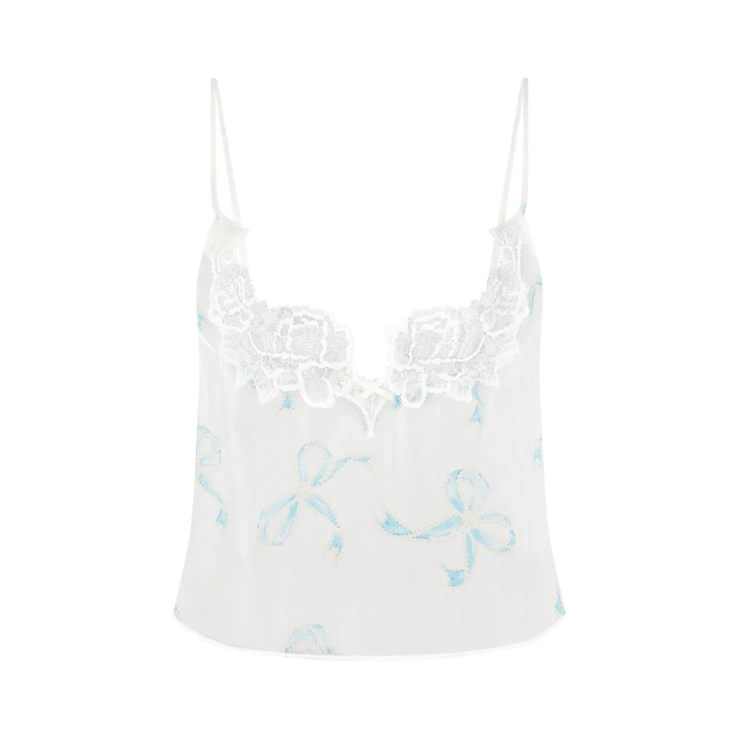 SKIMS ROMANCE CAMI AND SHORT SET | IVORY PEARL BOWS PRINT - Image 6