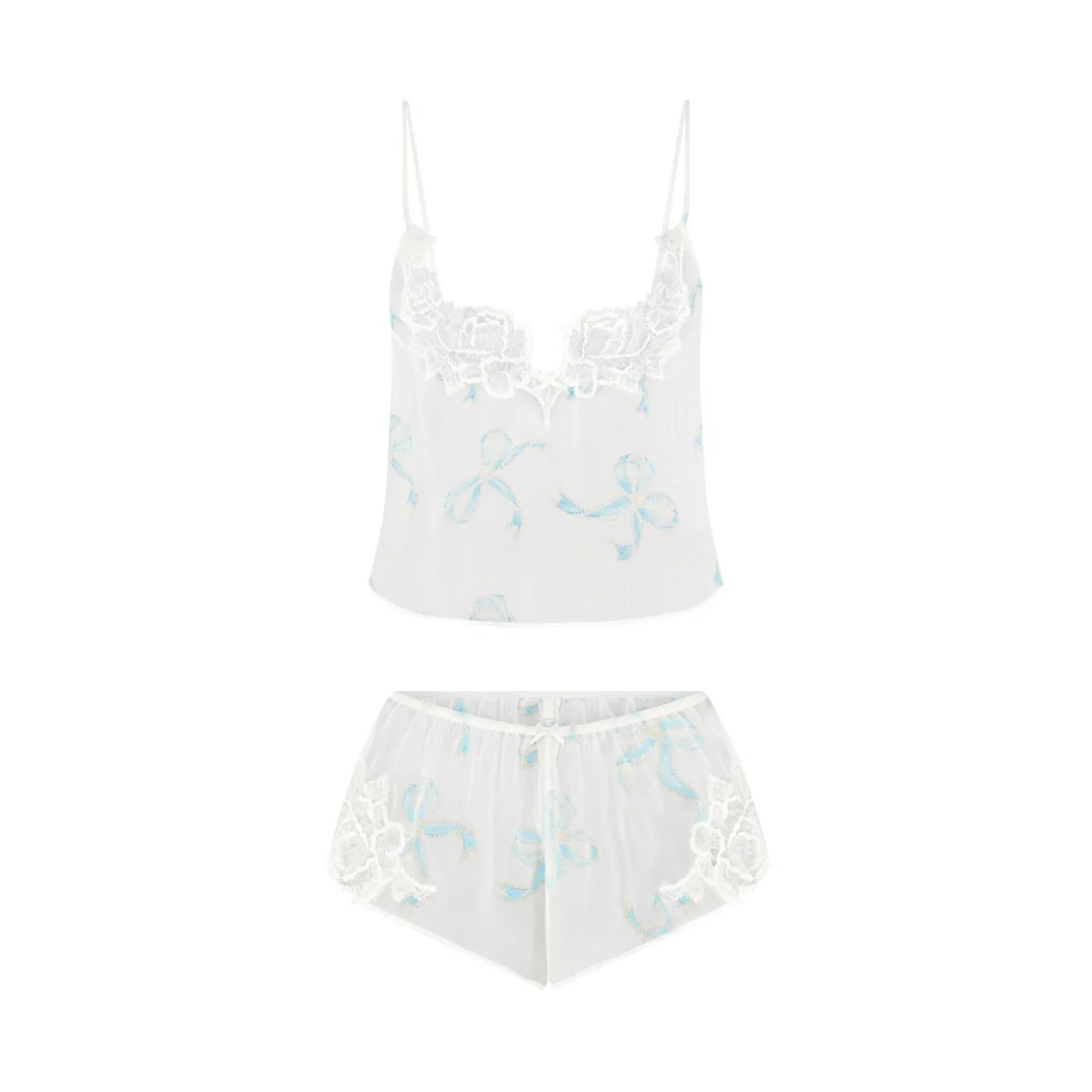 SKIMS ROMANCE CAMI AND SHORT SET | IVORY PEARL BOWS PRINT - Image 8