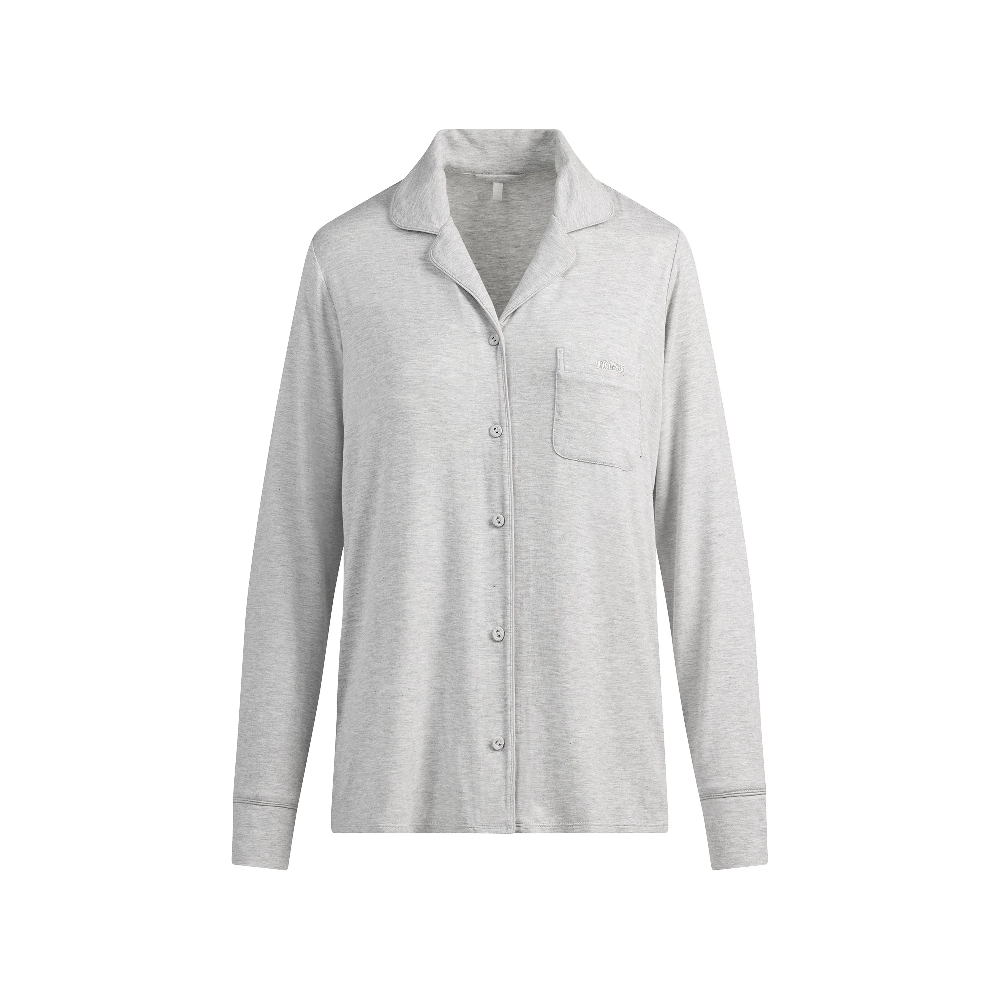 SKIMS SLEEP LONG SLEEVE BUTTON UP SET | LIGHT HEATHER GREY - Image 5