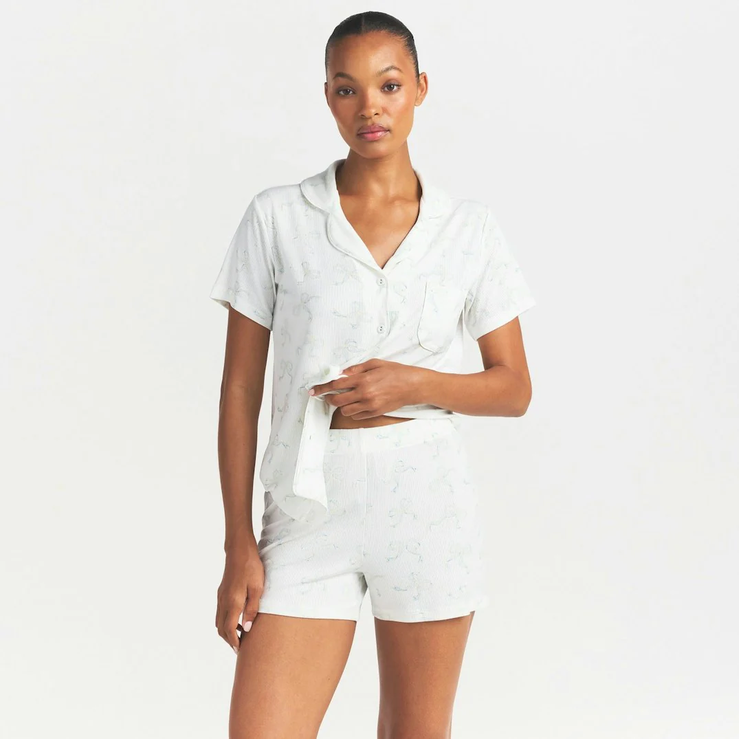 SOFT LOUNGE SHORT SLEEP SET | IVORY PEARL BOWS PRINT - Image 2