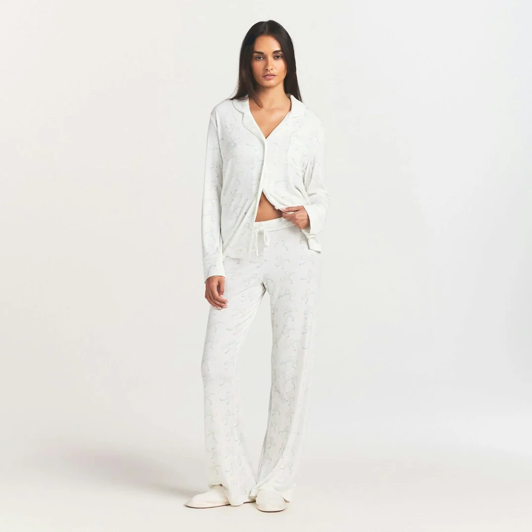 SOFT LOUNGE SLEEP SET | IVORY PEARL BOWS PRINT
