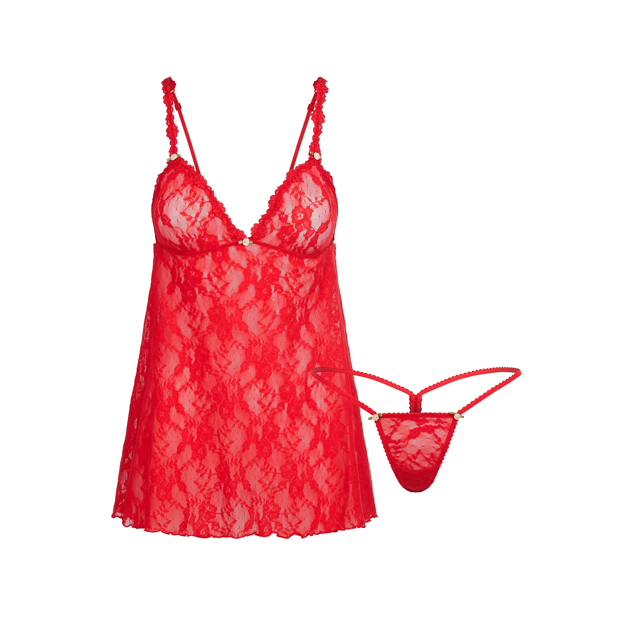 STRETCH LACE SLIP AND THONG SET | RED - Image 6