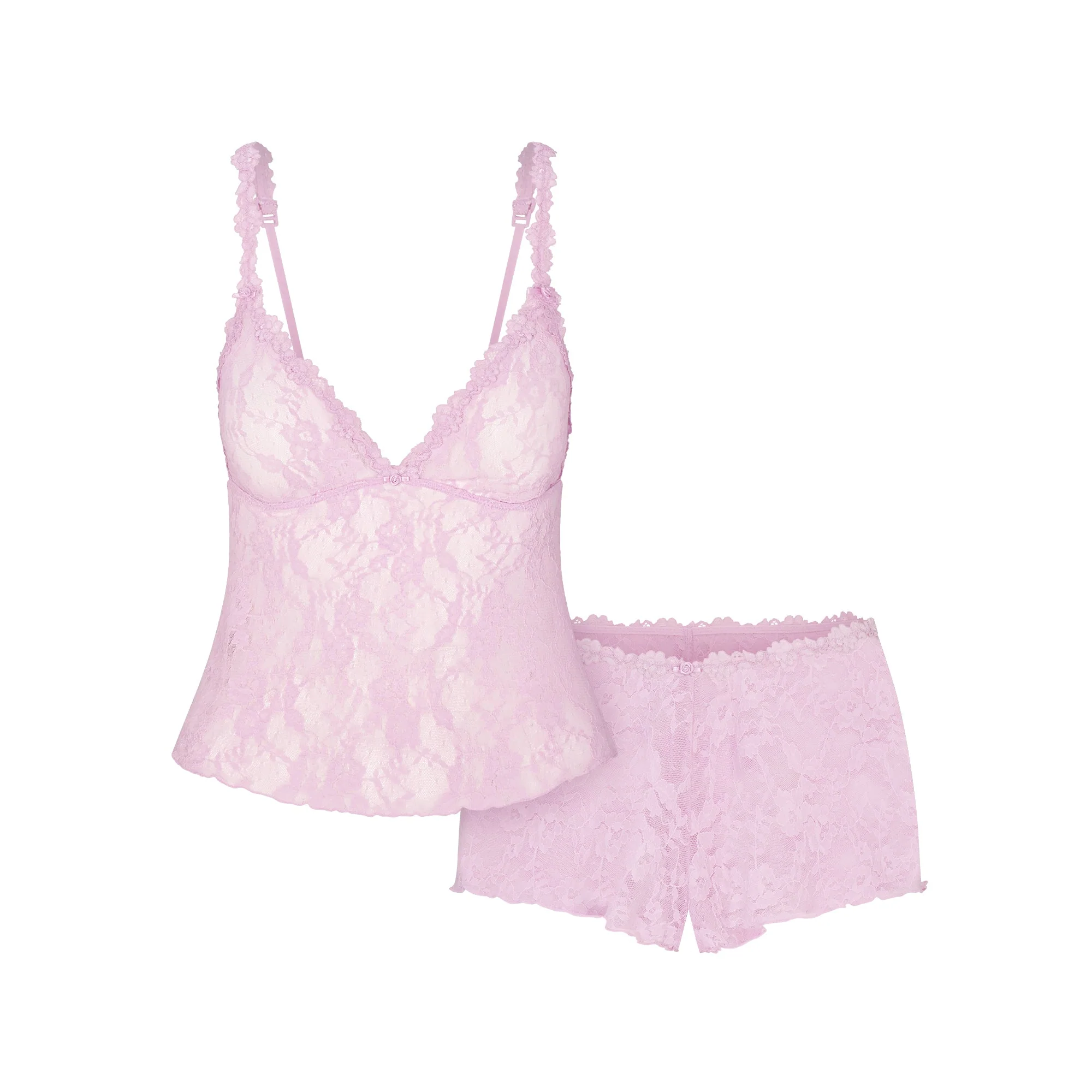 STRETCH LACE TRIANGLE CAMI AND SHORT SET | BABY PINK - Image 6