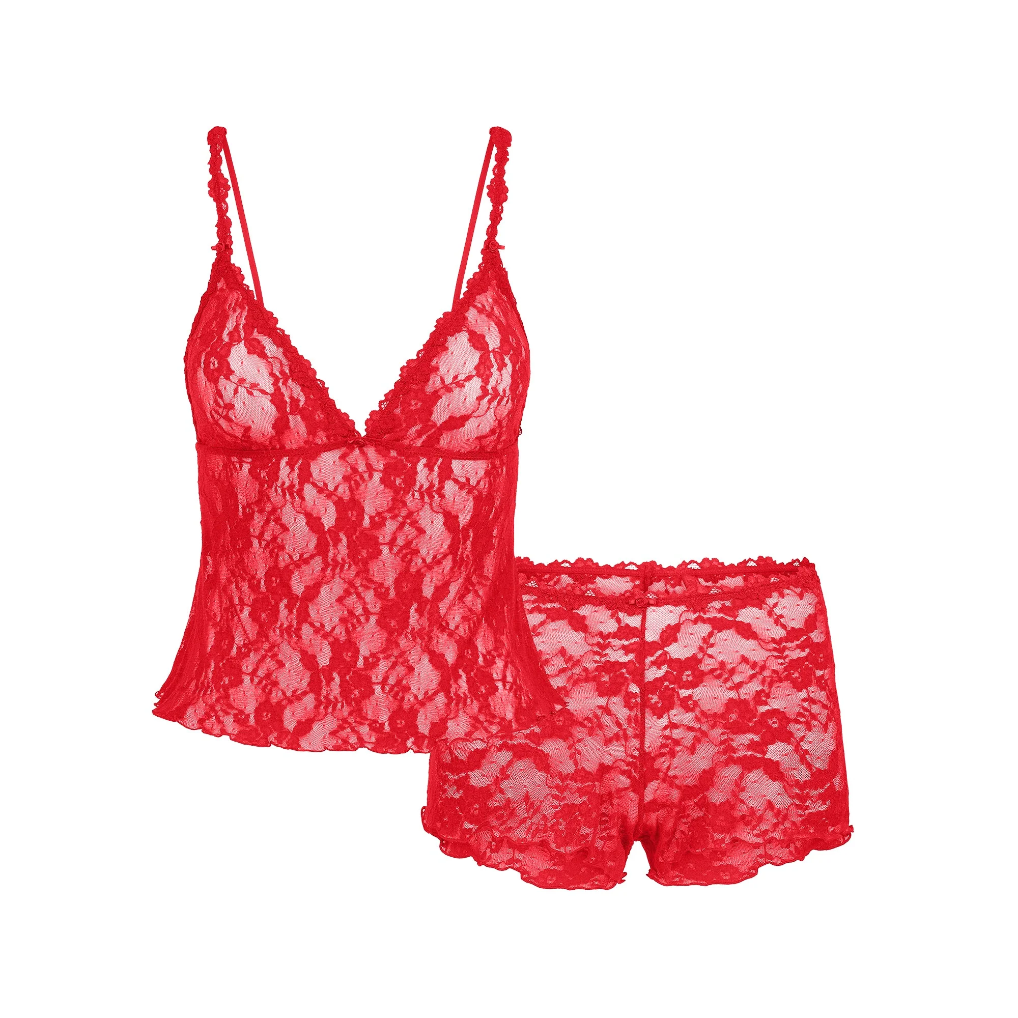 STRETCH LACE TRIANGLE CAMI AND SHORT SET | RED - Image 13
