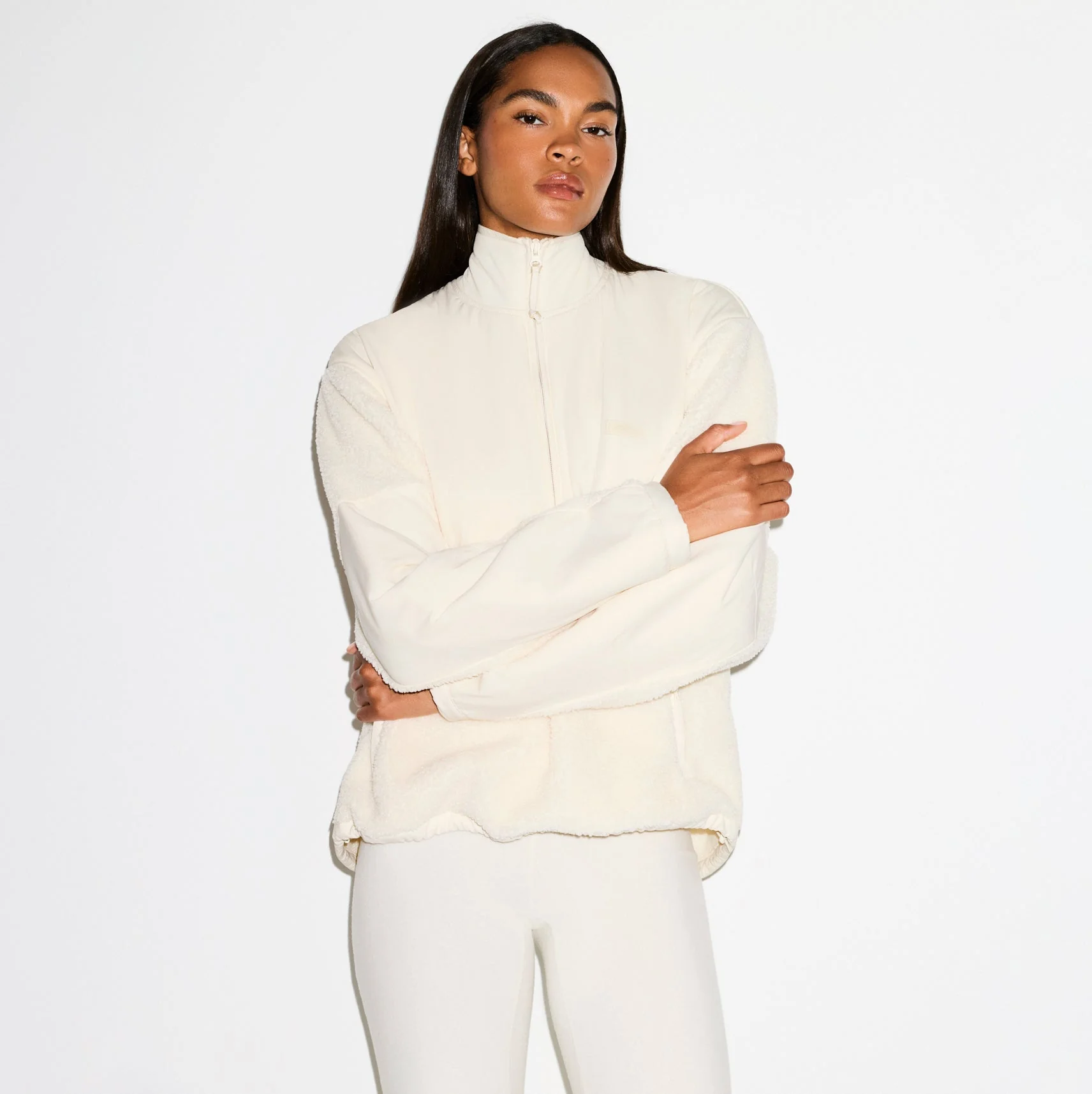 TEDDY OVERSIZED HALF ZIP UP PULLOVER | ECRU - Image 2