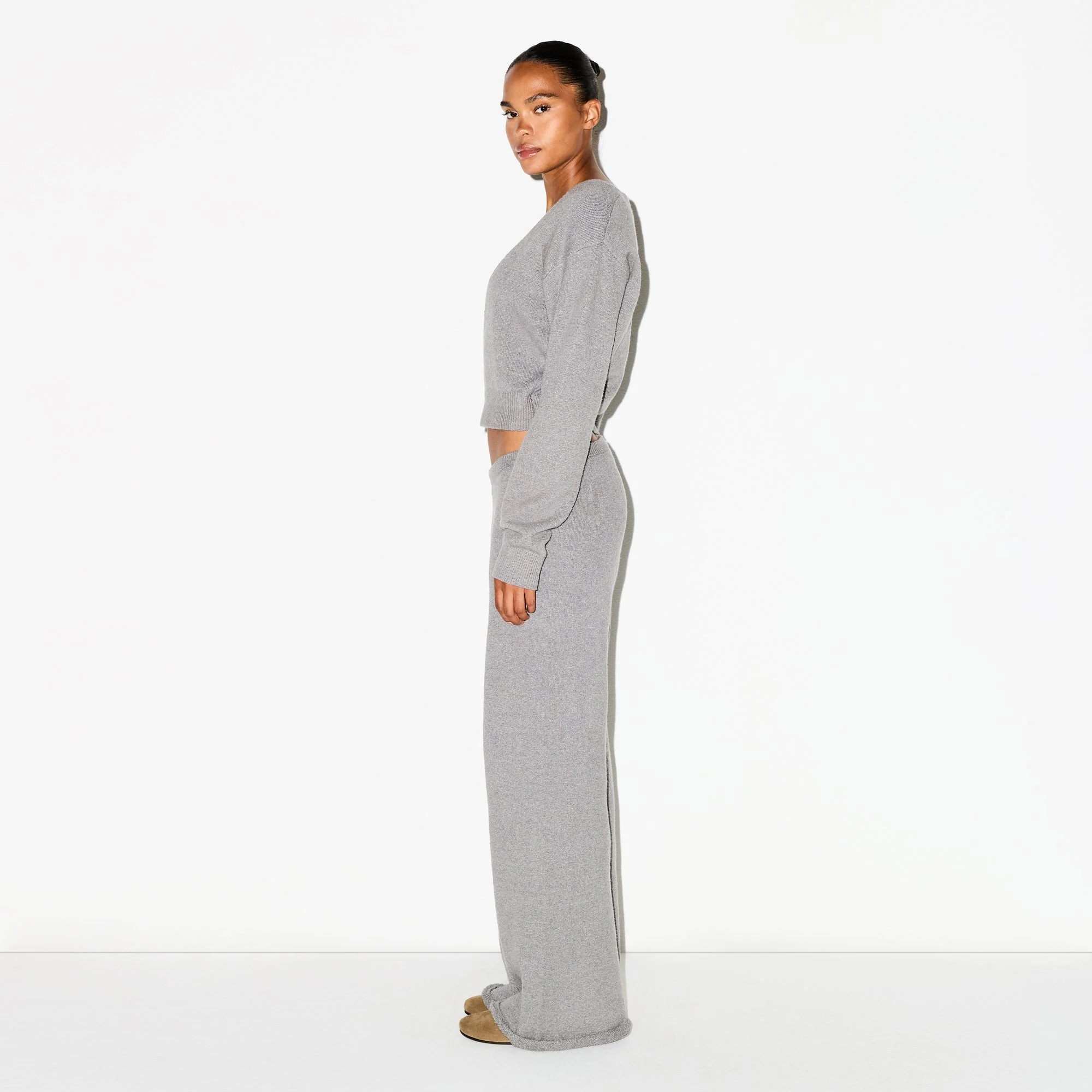 TEXTURED KNIT RELAXED PANT | DARK HEATHER GREY - Image 3