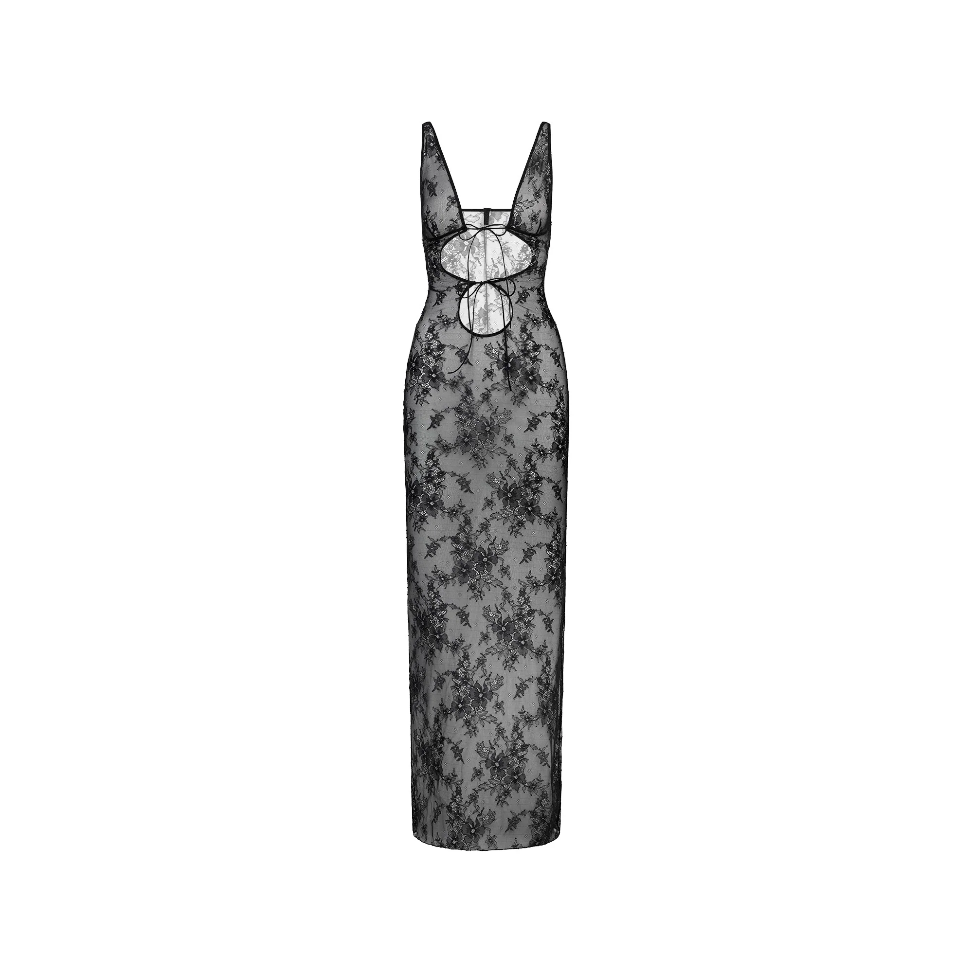 ULTRA FINE LACE TIE FRONT LONG SLIP DRESS | ONYX - Image 6