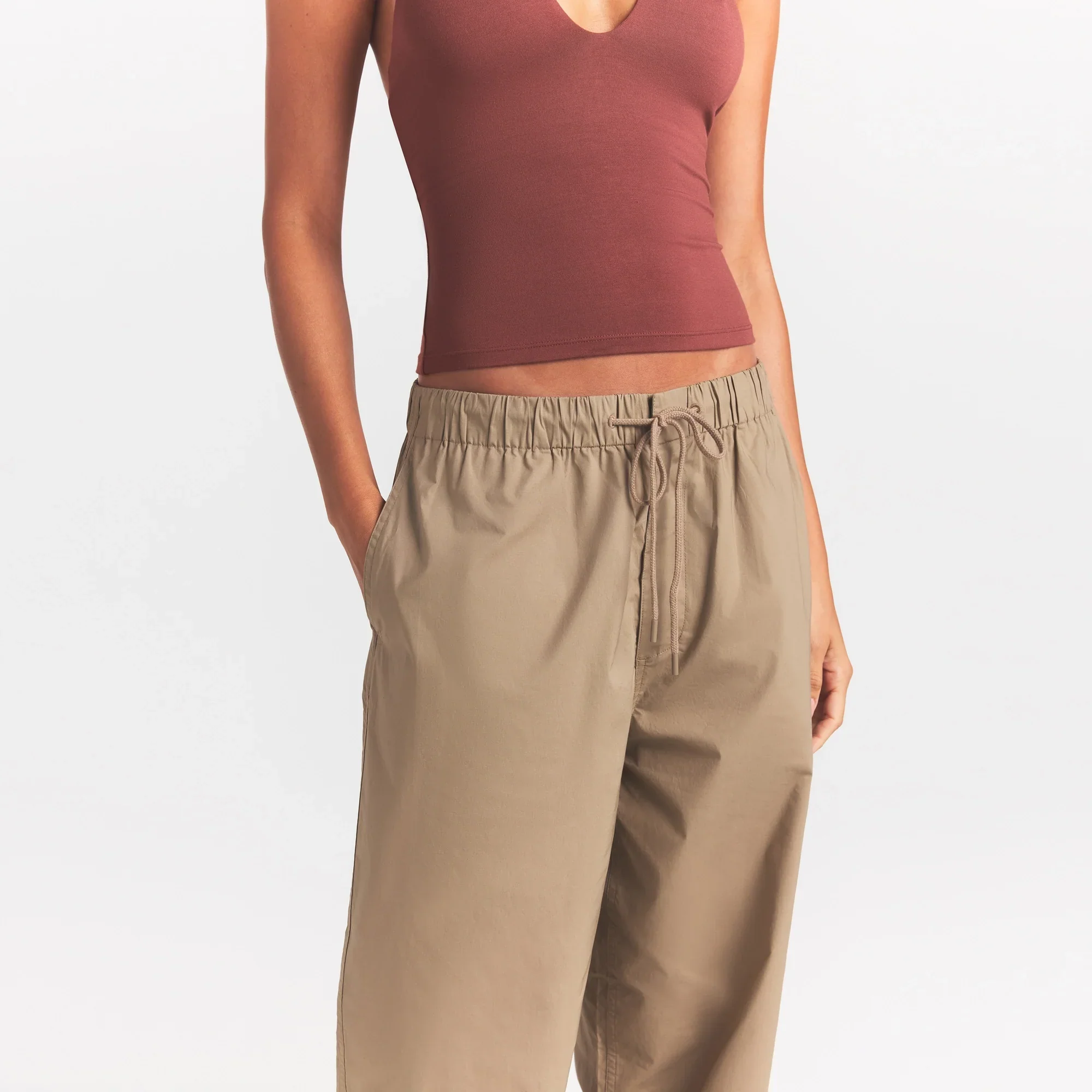 WOVEN COTTON OVERSIZED STRAIGHT LEG PANT | DESERT - Image 2