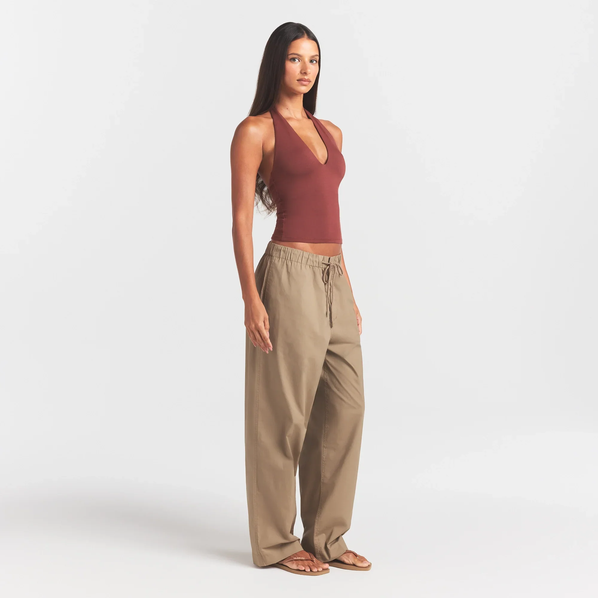 WOVEN COTTON OVERSIZED STRAIGHT LEG PANT | DESERT - Image 3